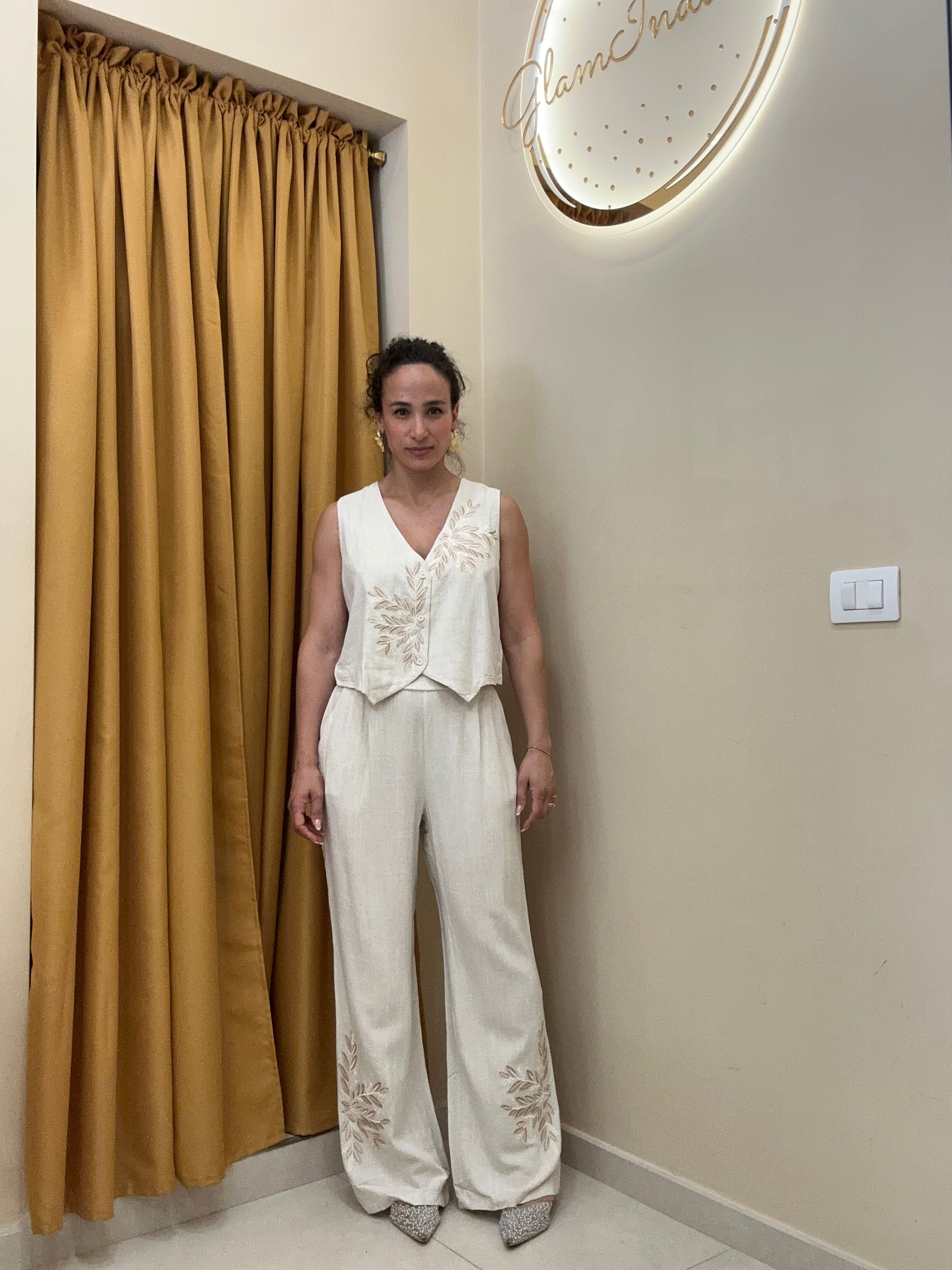 Tailleur fiori 65% lino BEIGE