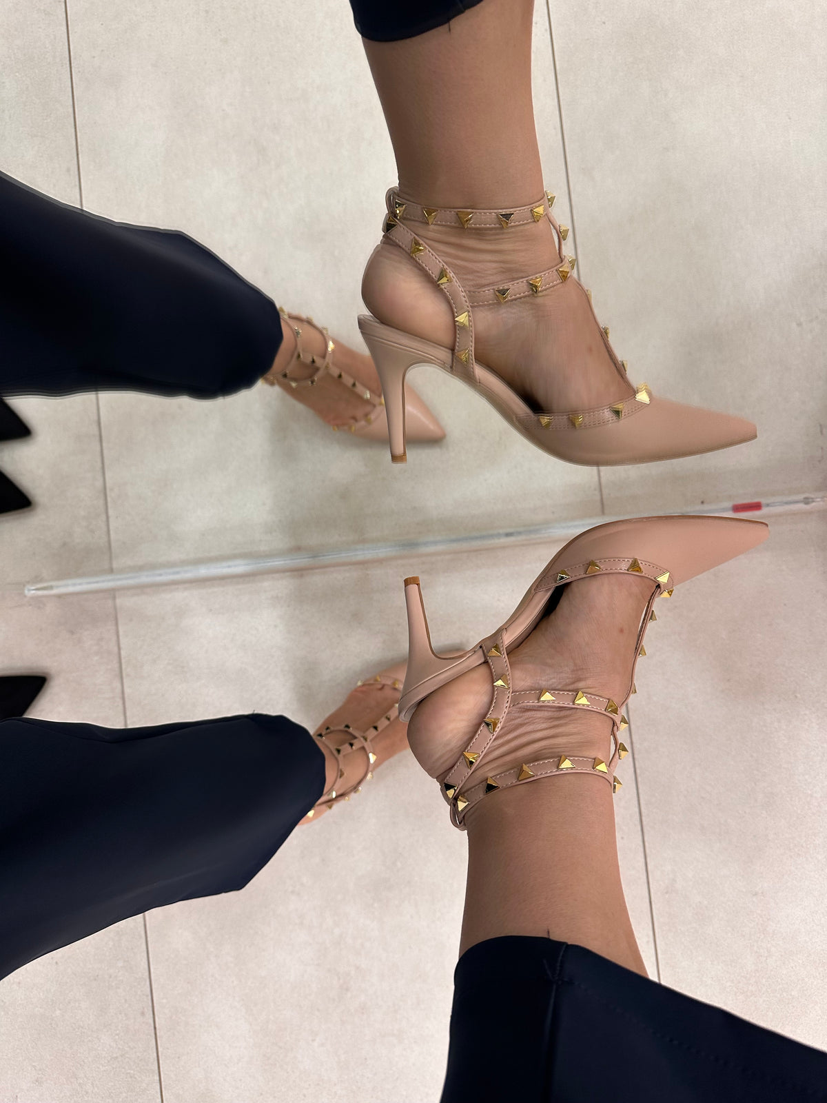 Slingback tacco borchie beige 6311