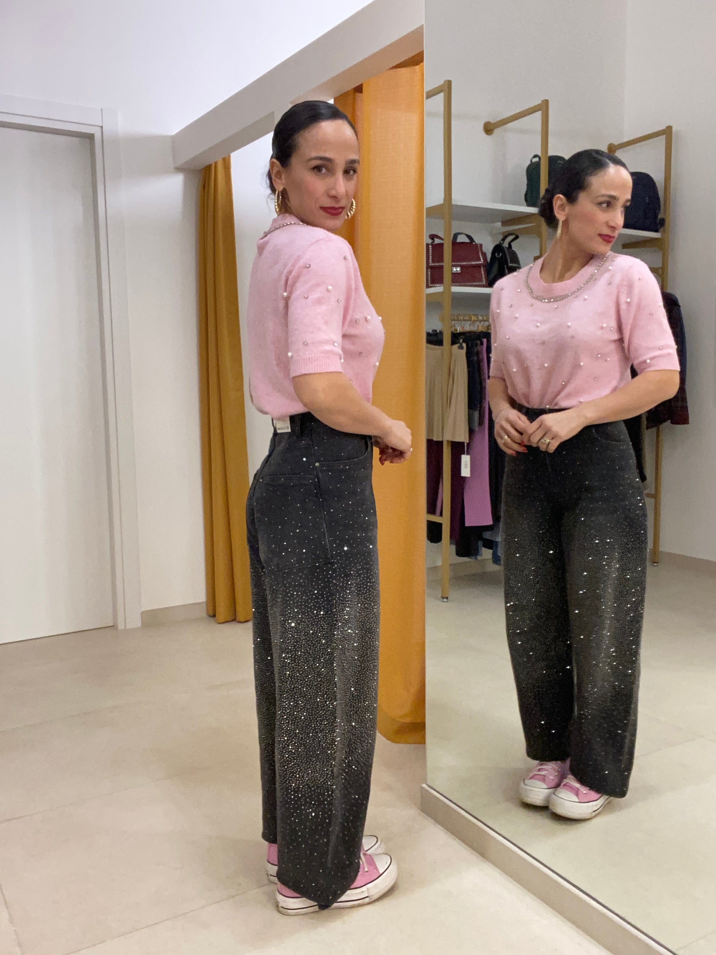 Maglia calda con perline e brillantini