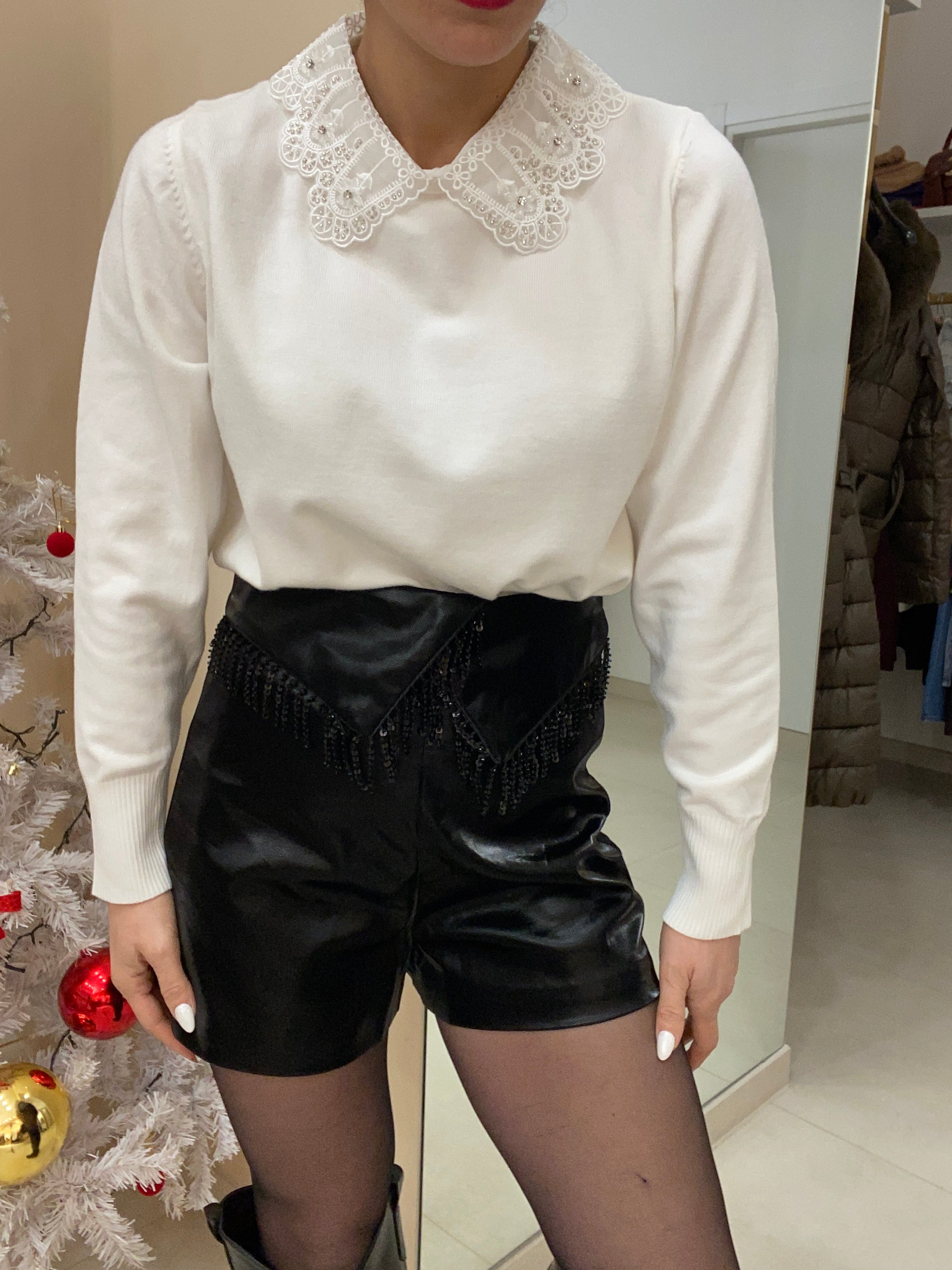 Short NERO frange ecopelle lucido