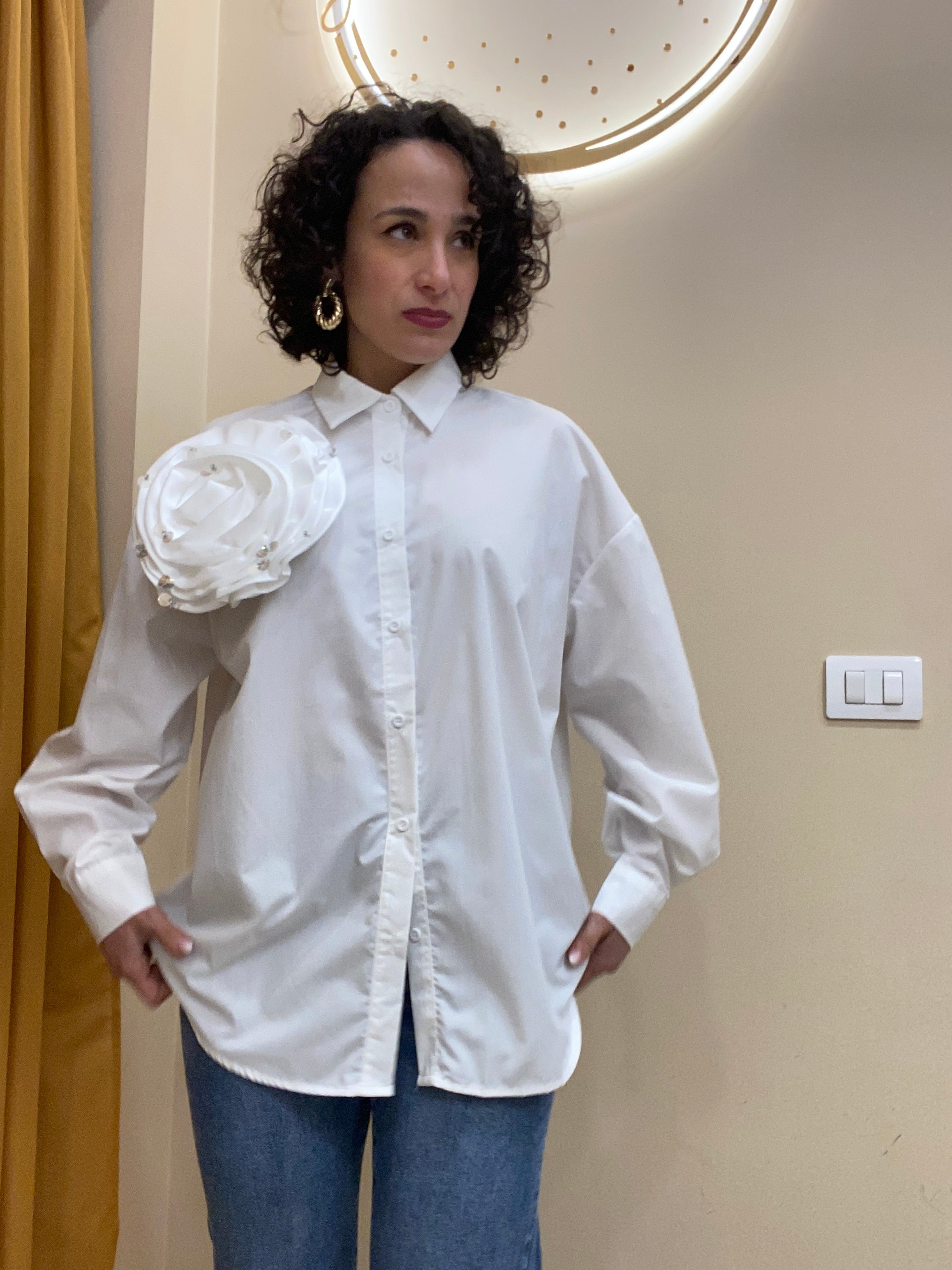 Camicia bianca 100% cotone maxi fiore