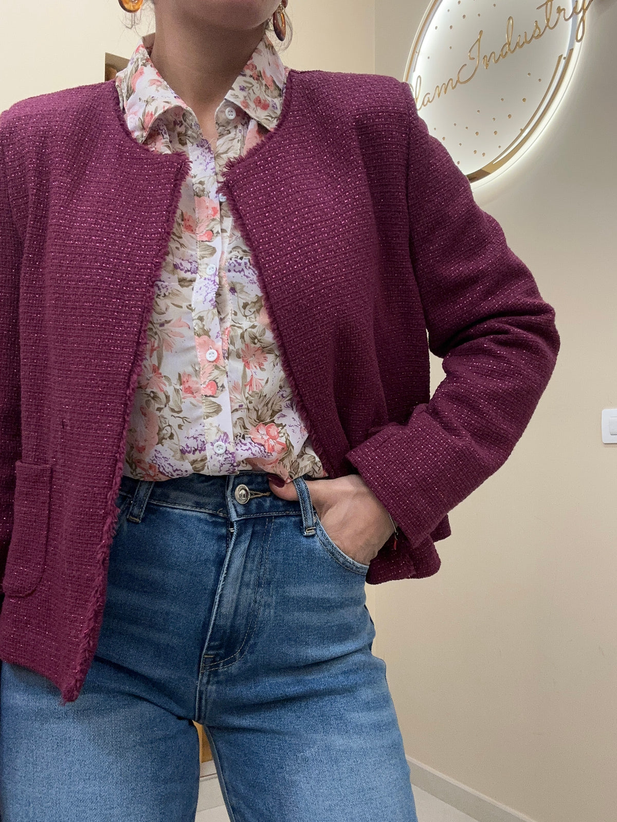 Giacca chic boucle magenta
