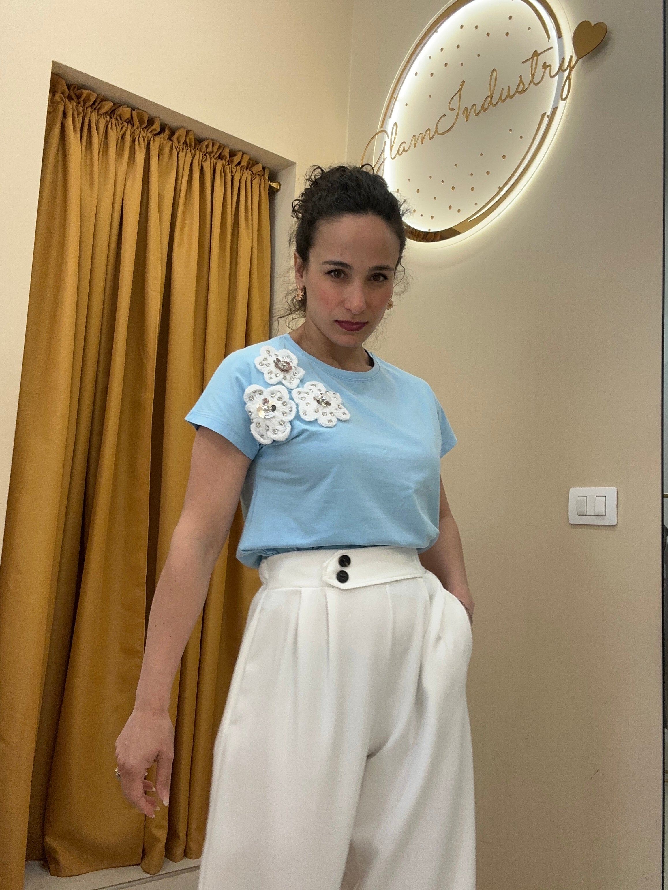 T-shirt TRE FIORI CELESTE