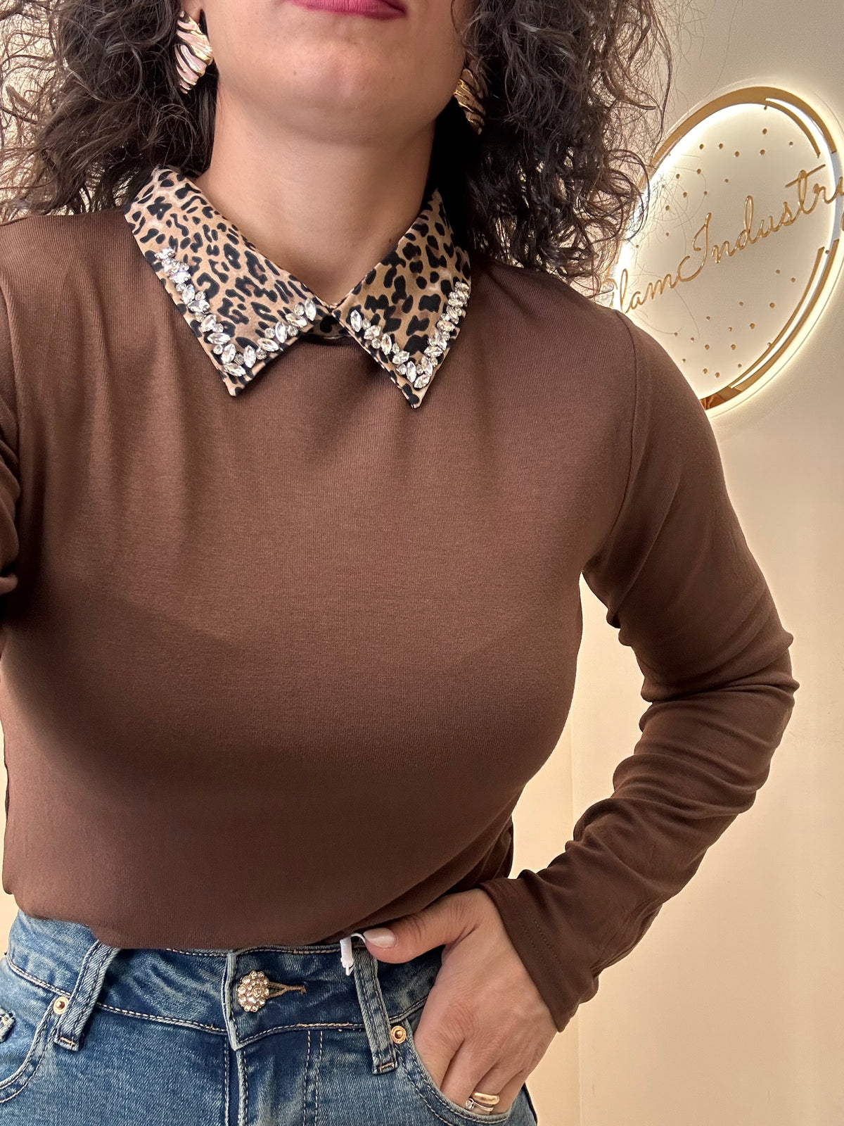 Maglia colletto animalier