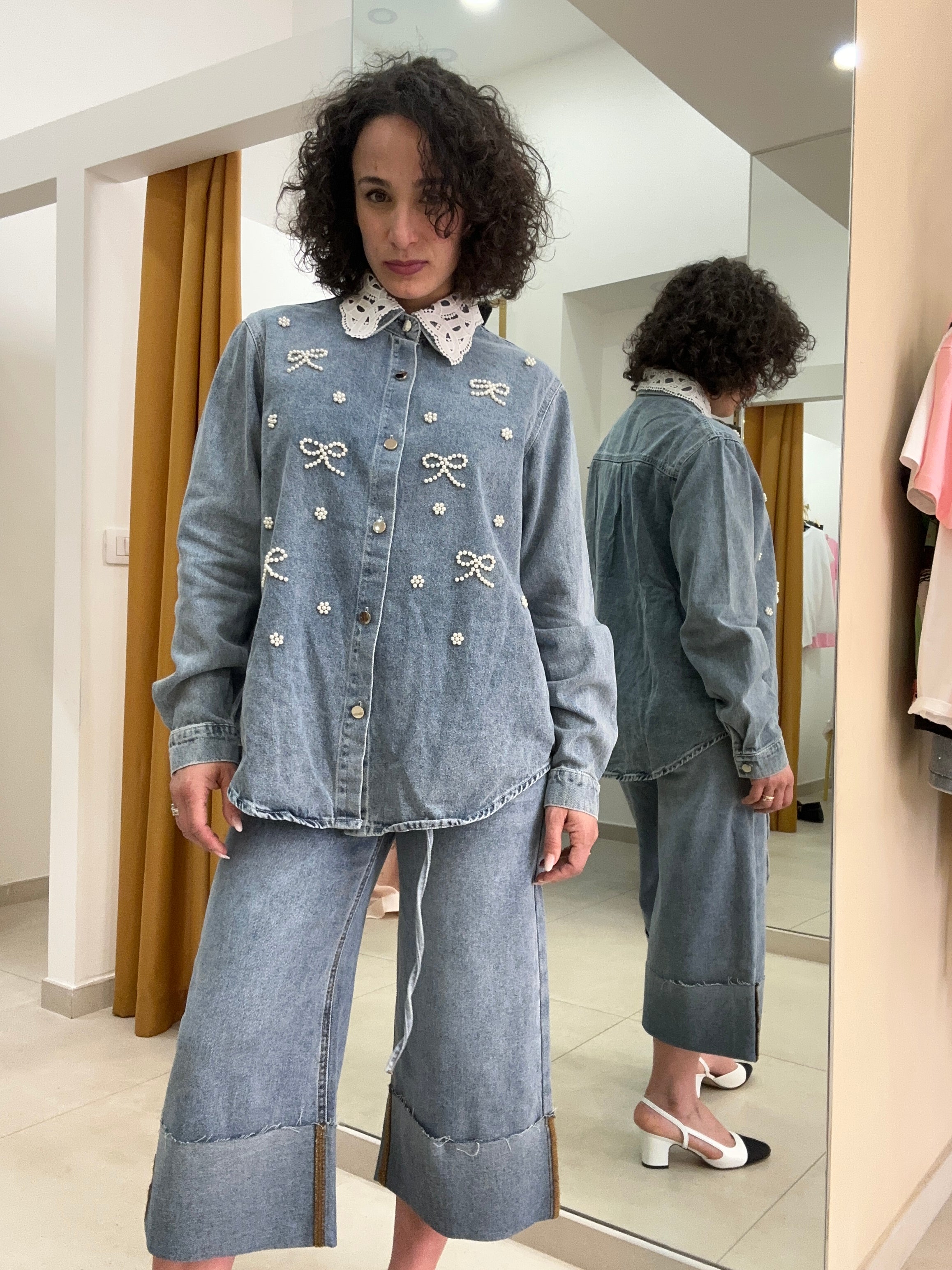 Camicia in denim fiocchi