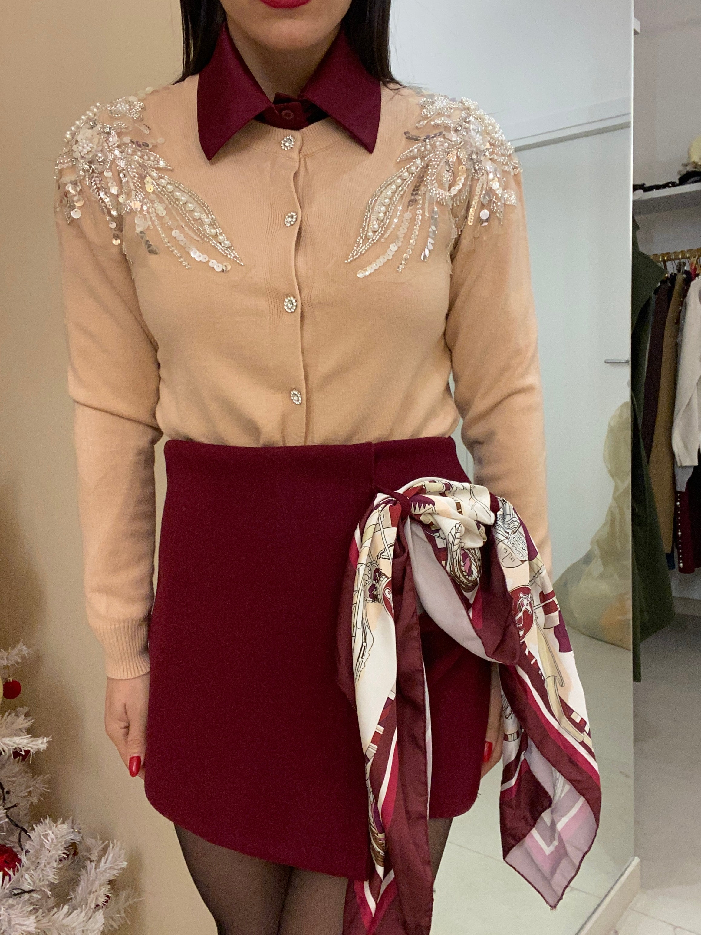 Short/gonna in lana con foulard