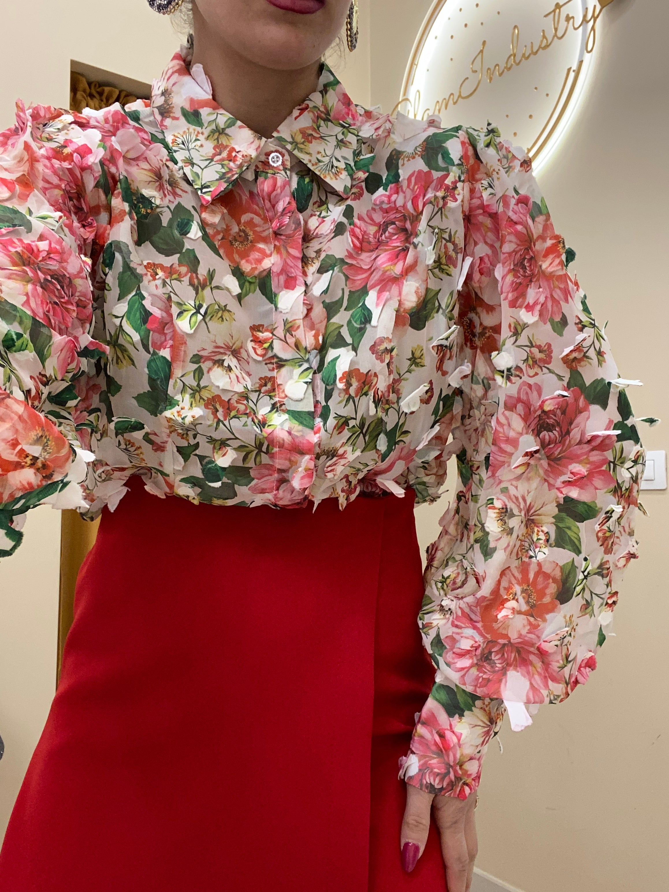 Camicia fiori 3D rosso