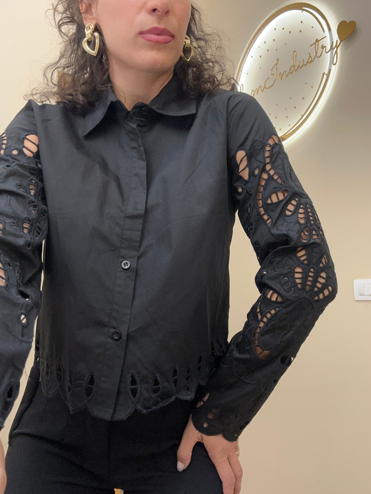 Camicia lavorata nera