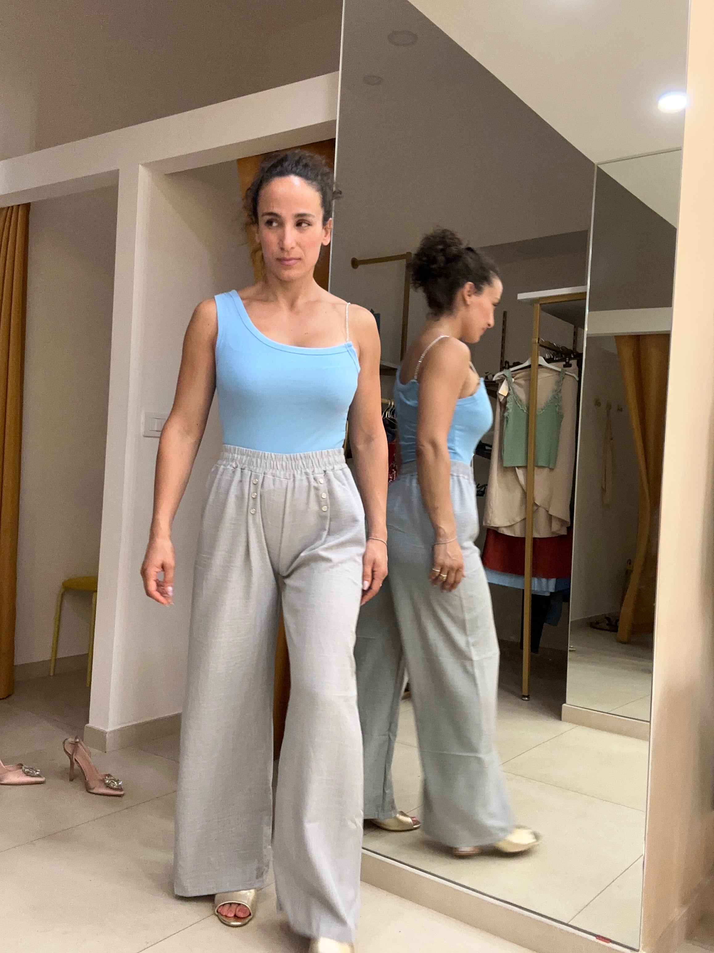 Pantalone bottoncini 30% lino