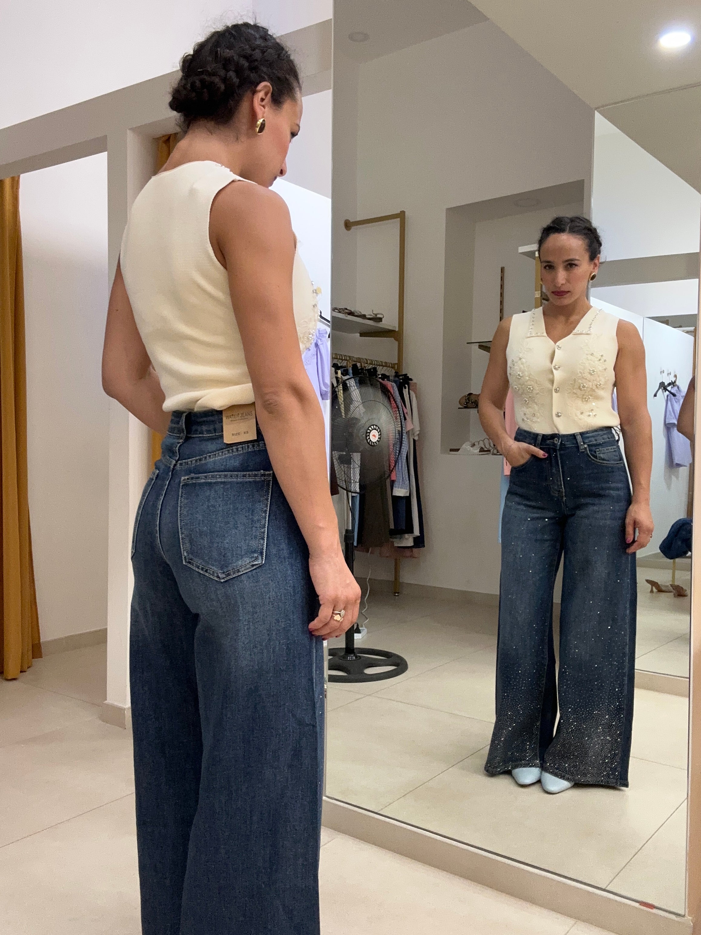 Denim palazzo brillantini