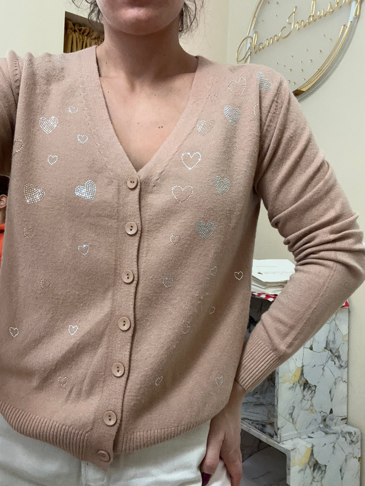 Cardigan cuori  con brillantini