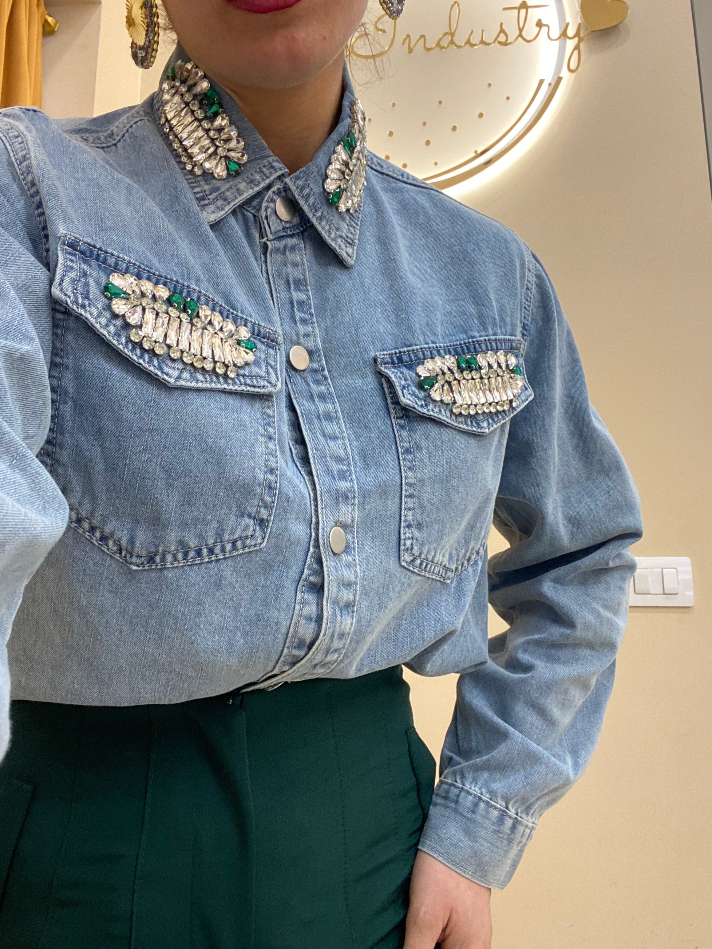 Camicia denim Swarovski Verdi