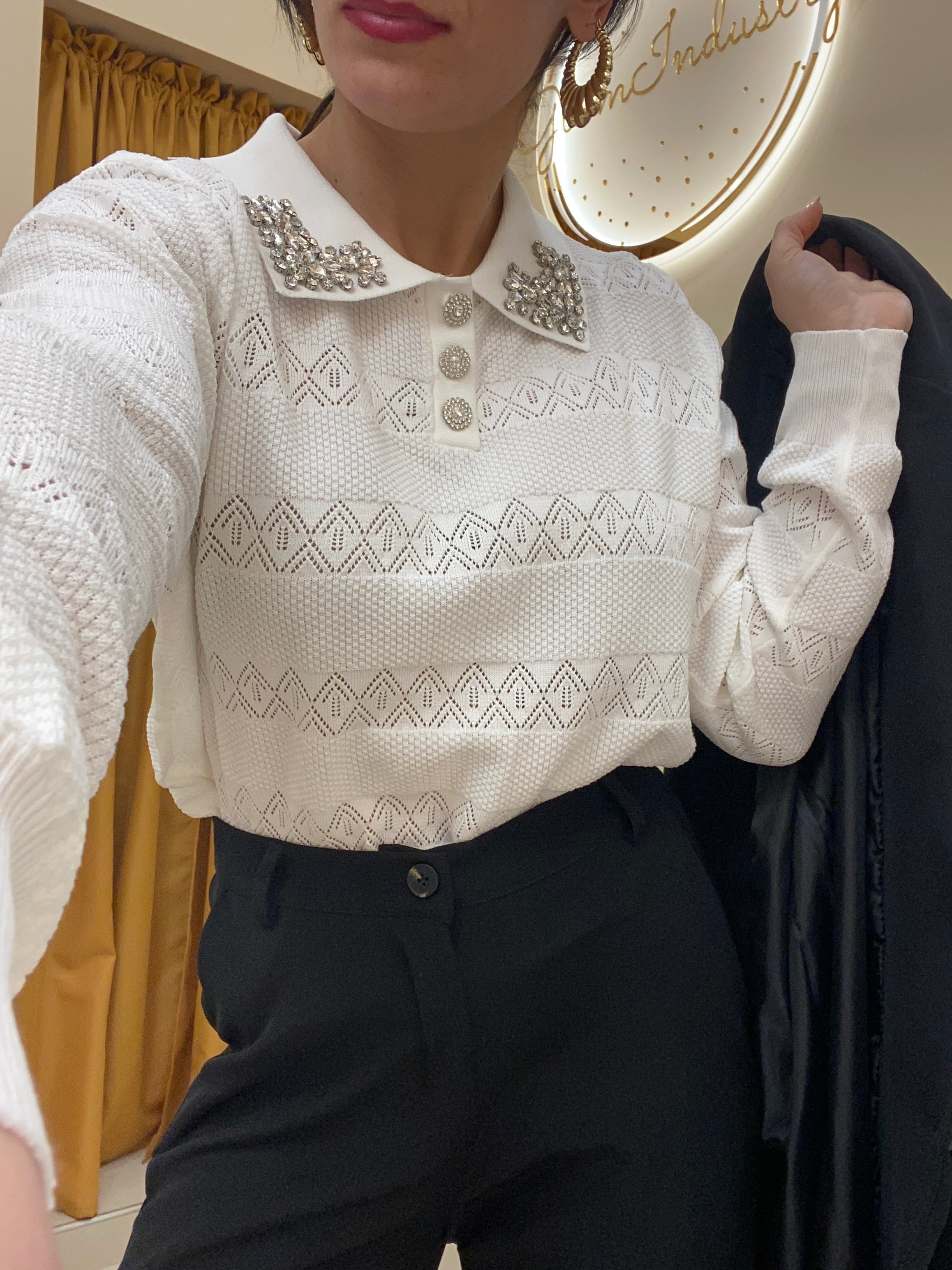 Polo filo con applicazioni colletto