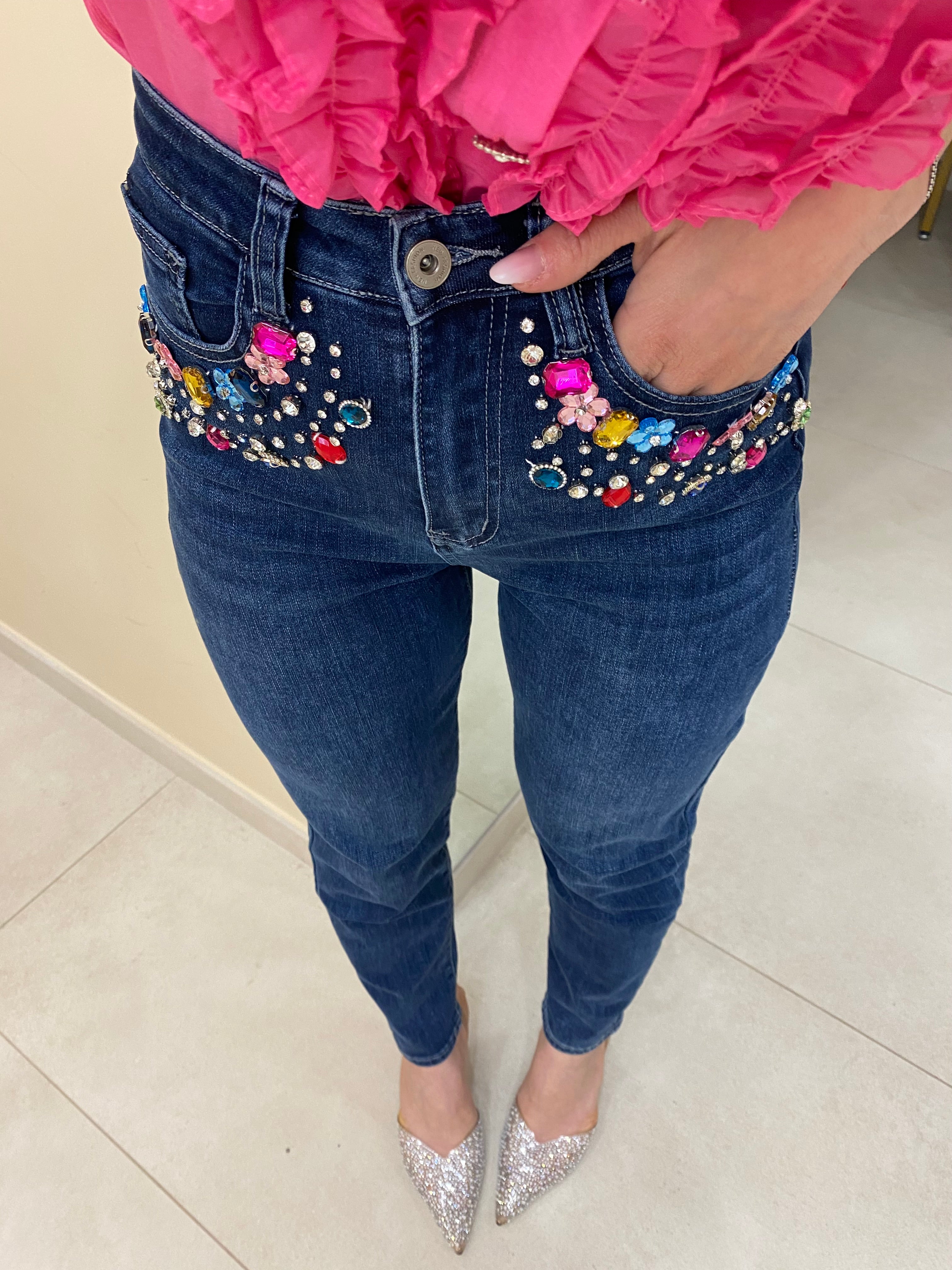 Jeans gioiello fucsia