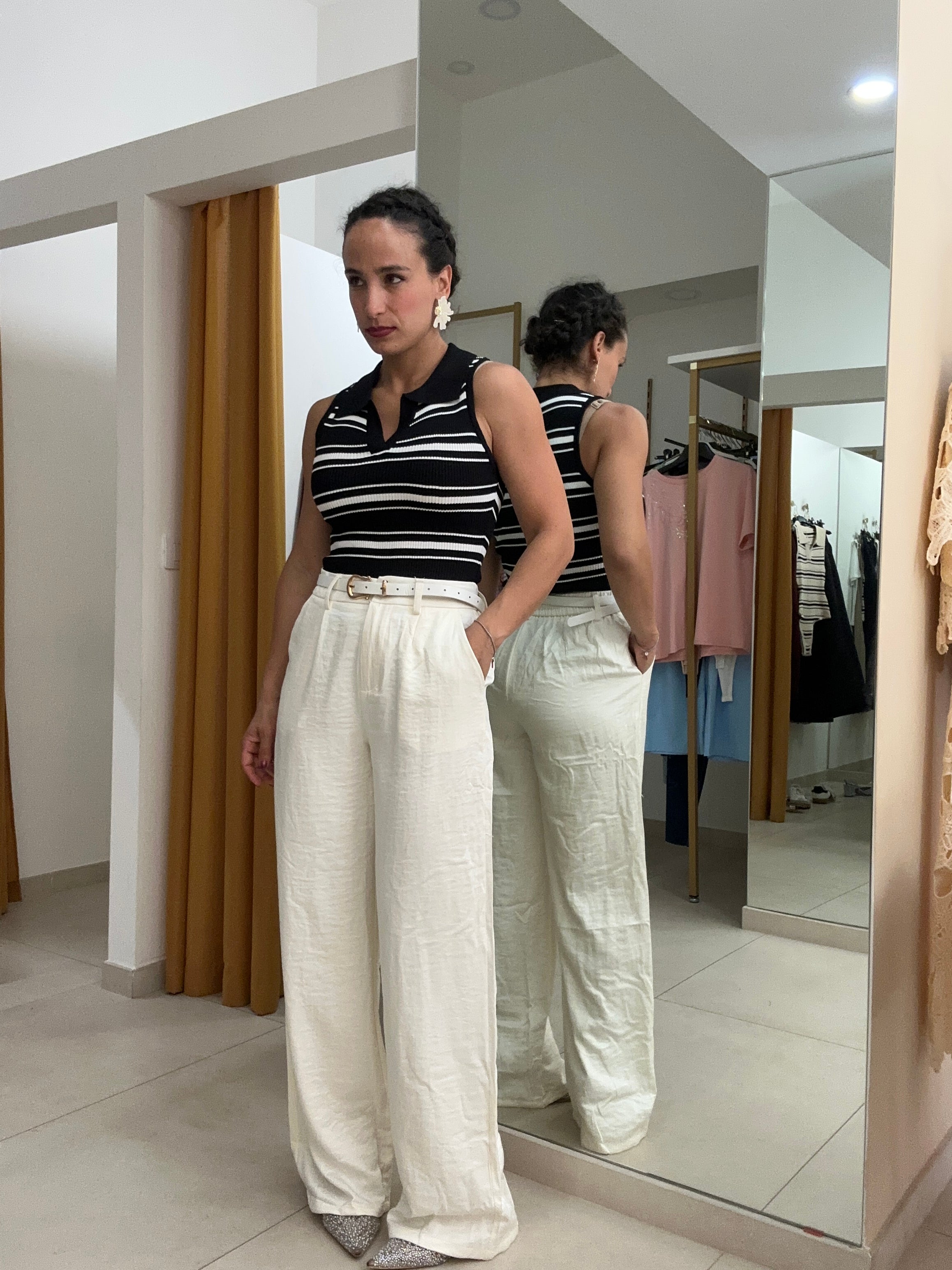 Pantalone effetto raso palazzo