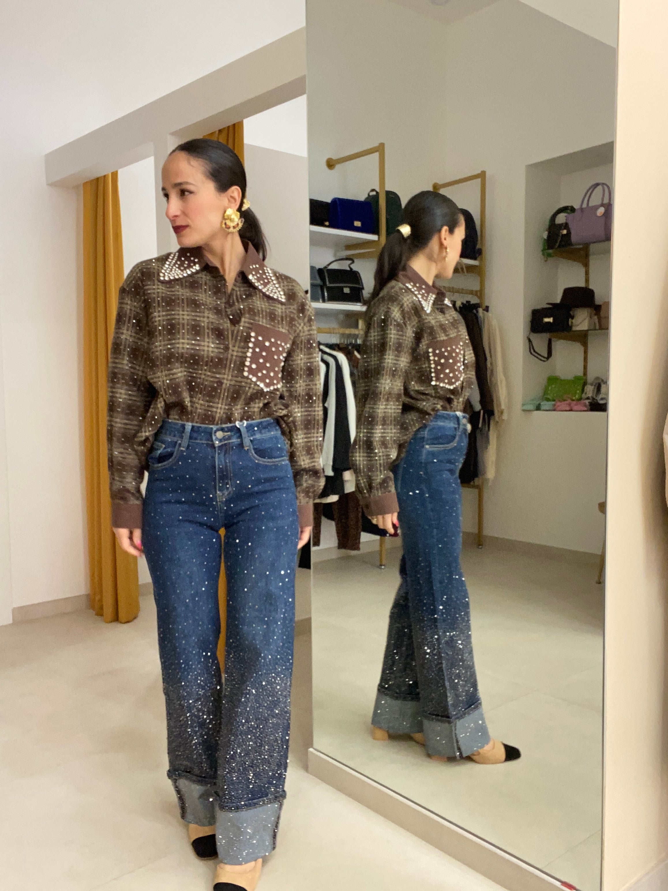 Jeans brillantini piega