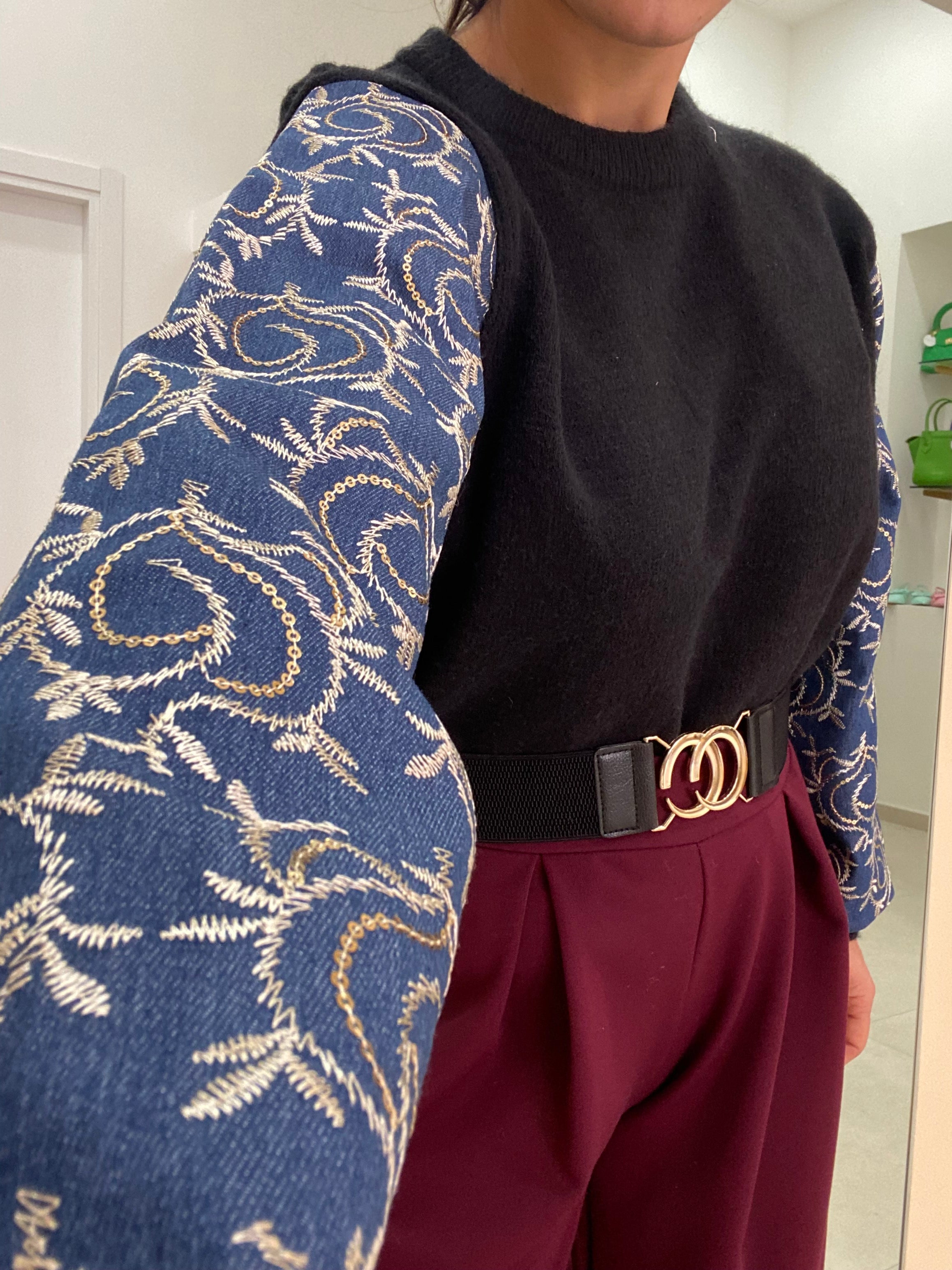 Pull manica in denim