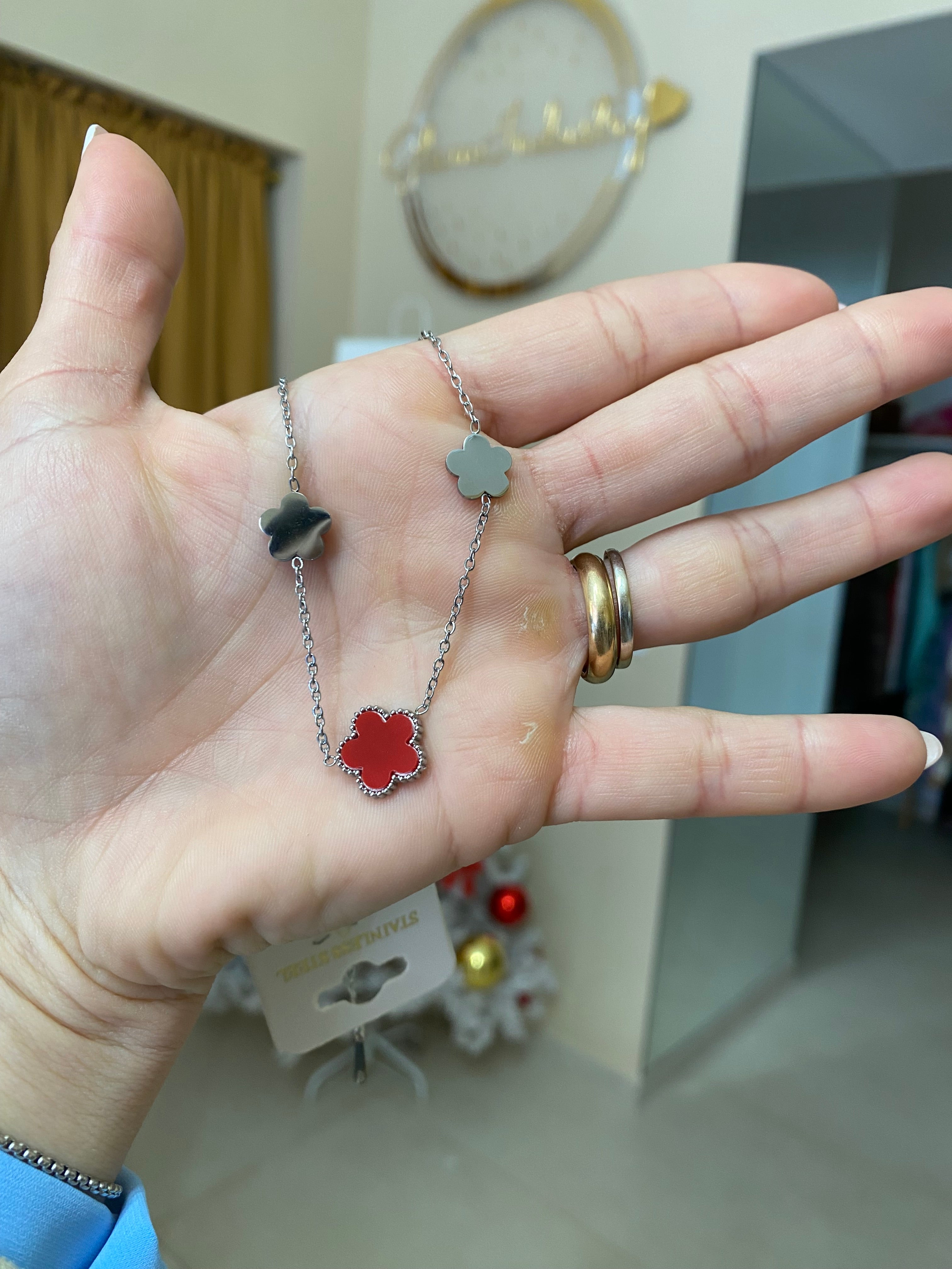 Collana argento con tre fiori