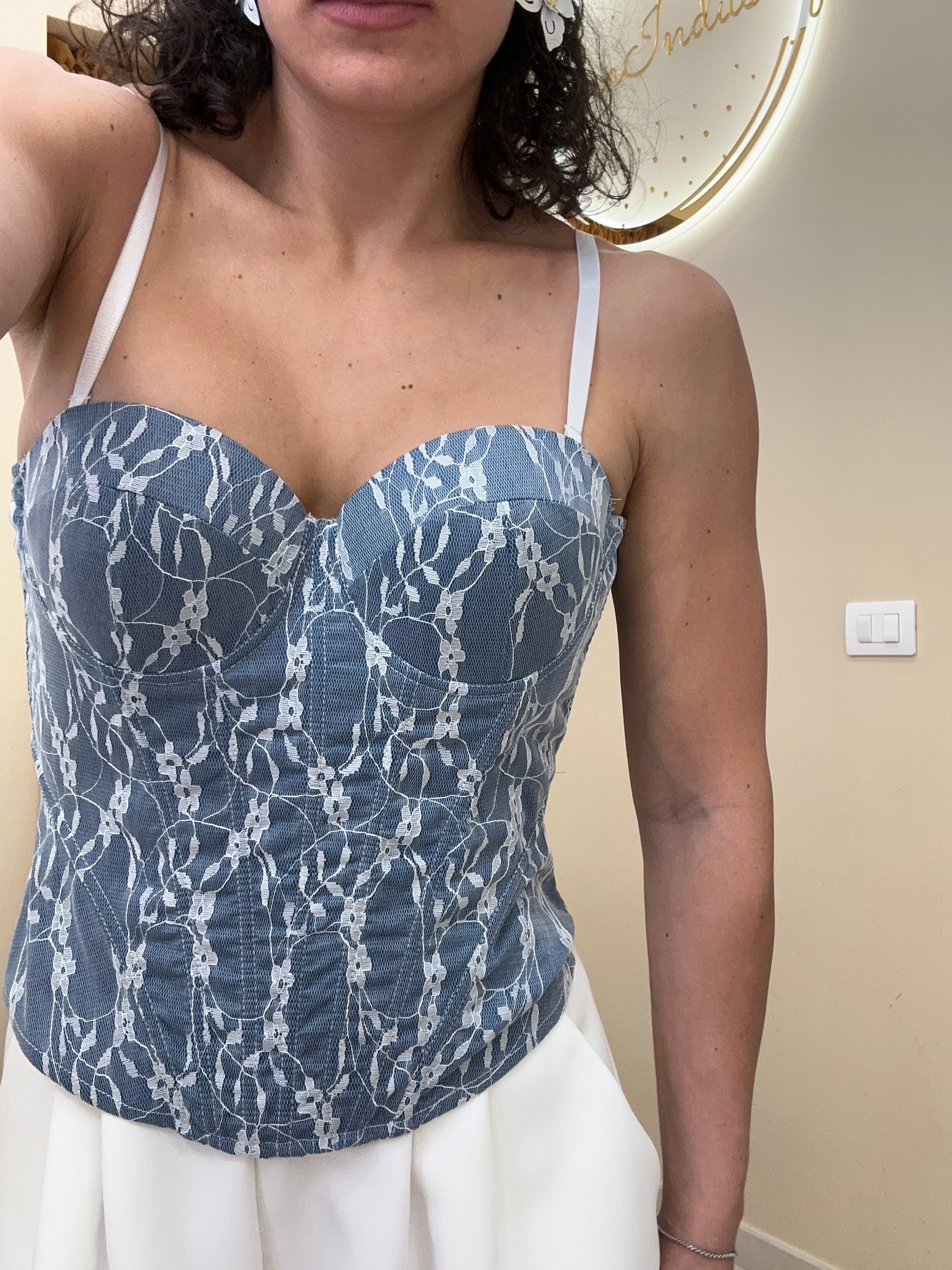 Bustino denim merletto BLU