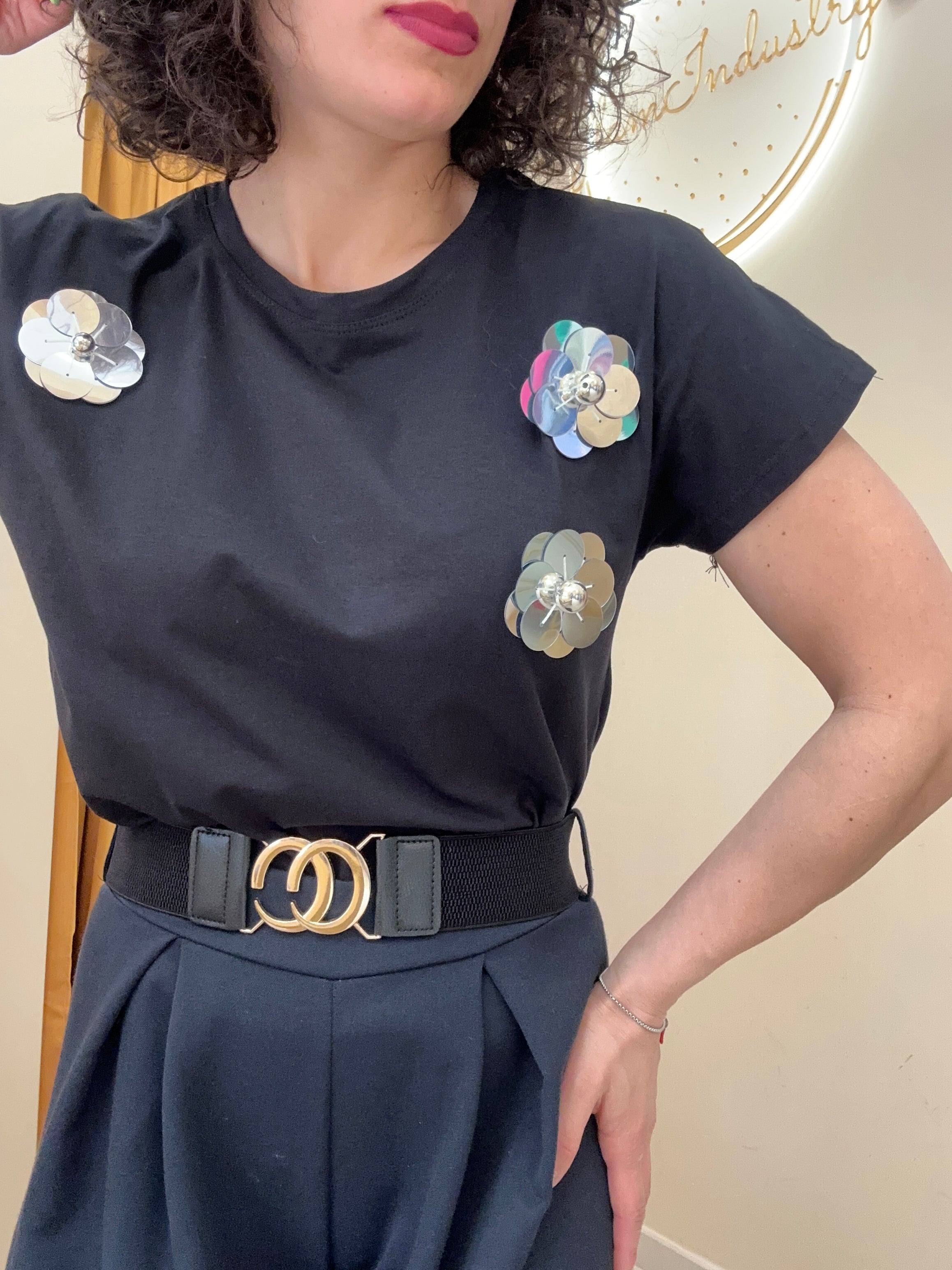 T-shirt fiori tre argento