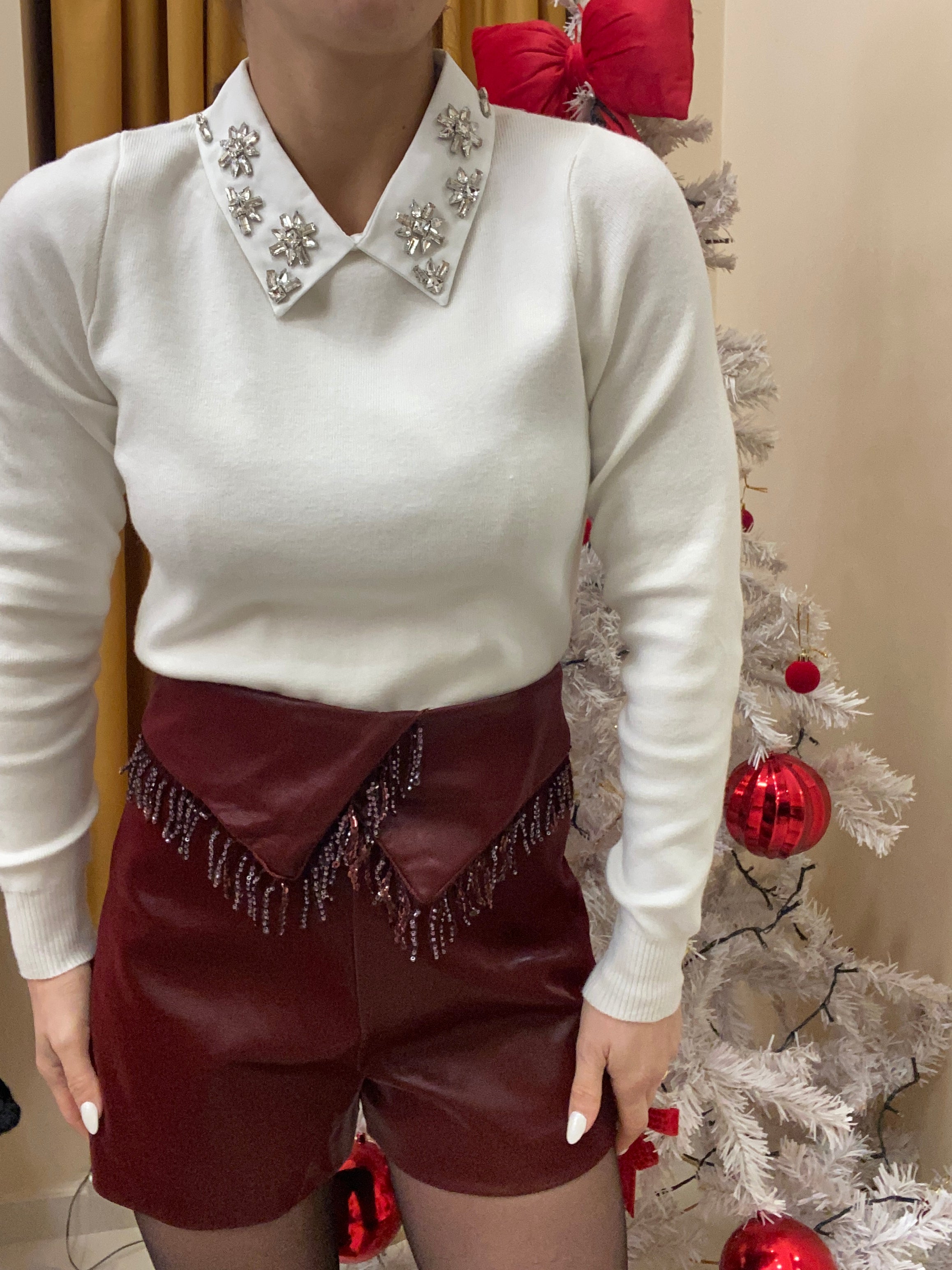 Short BORDEAUX frange ecopelle lucido