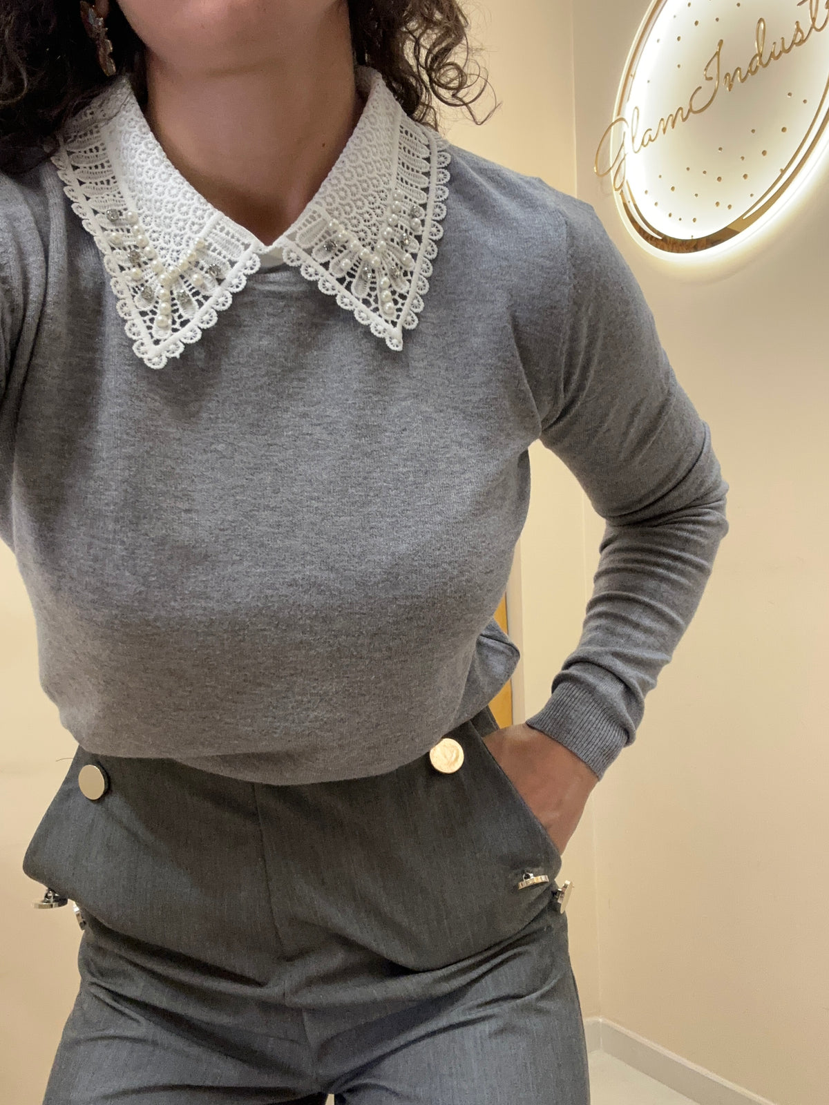 Pull 7237 colletto merletto