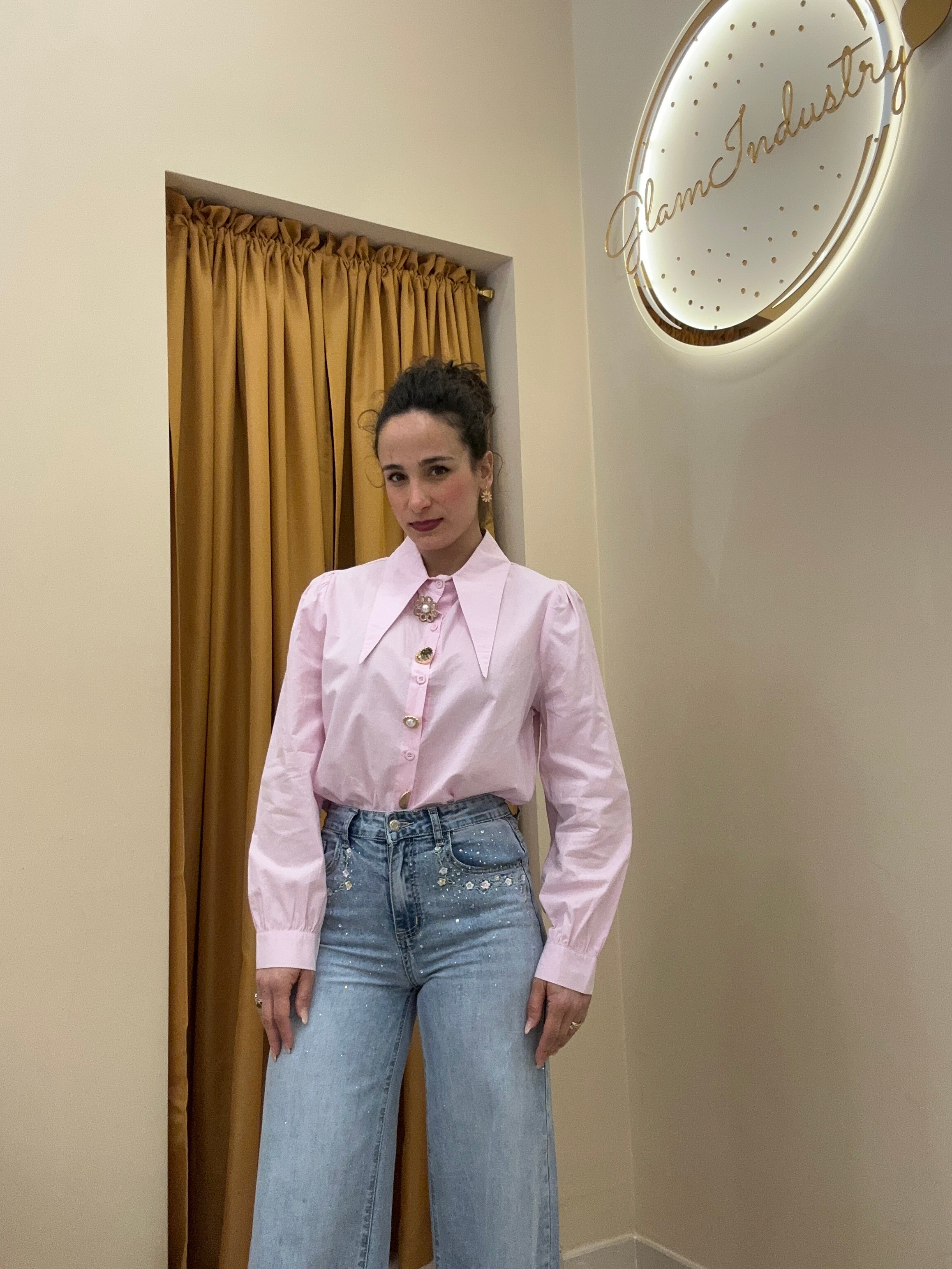 Camicia maxi collo lungo ROSA