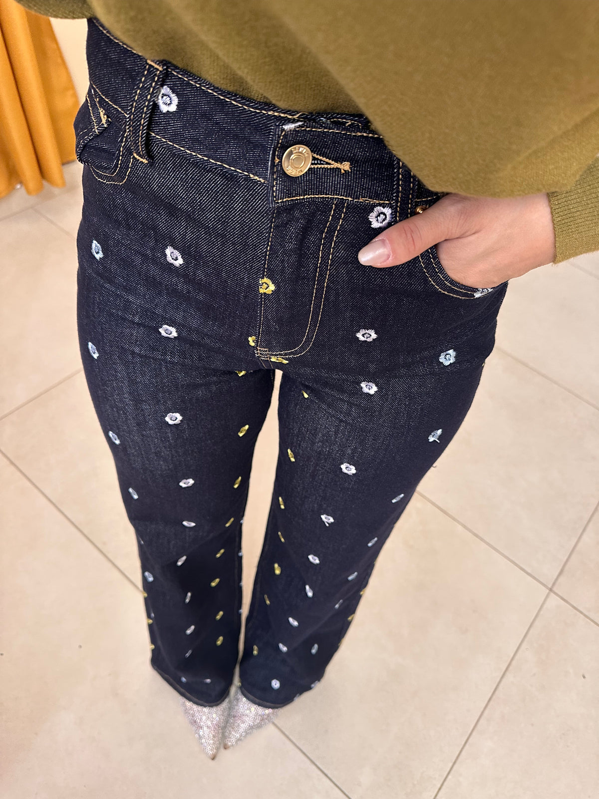 Denim fiori stampati