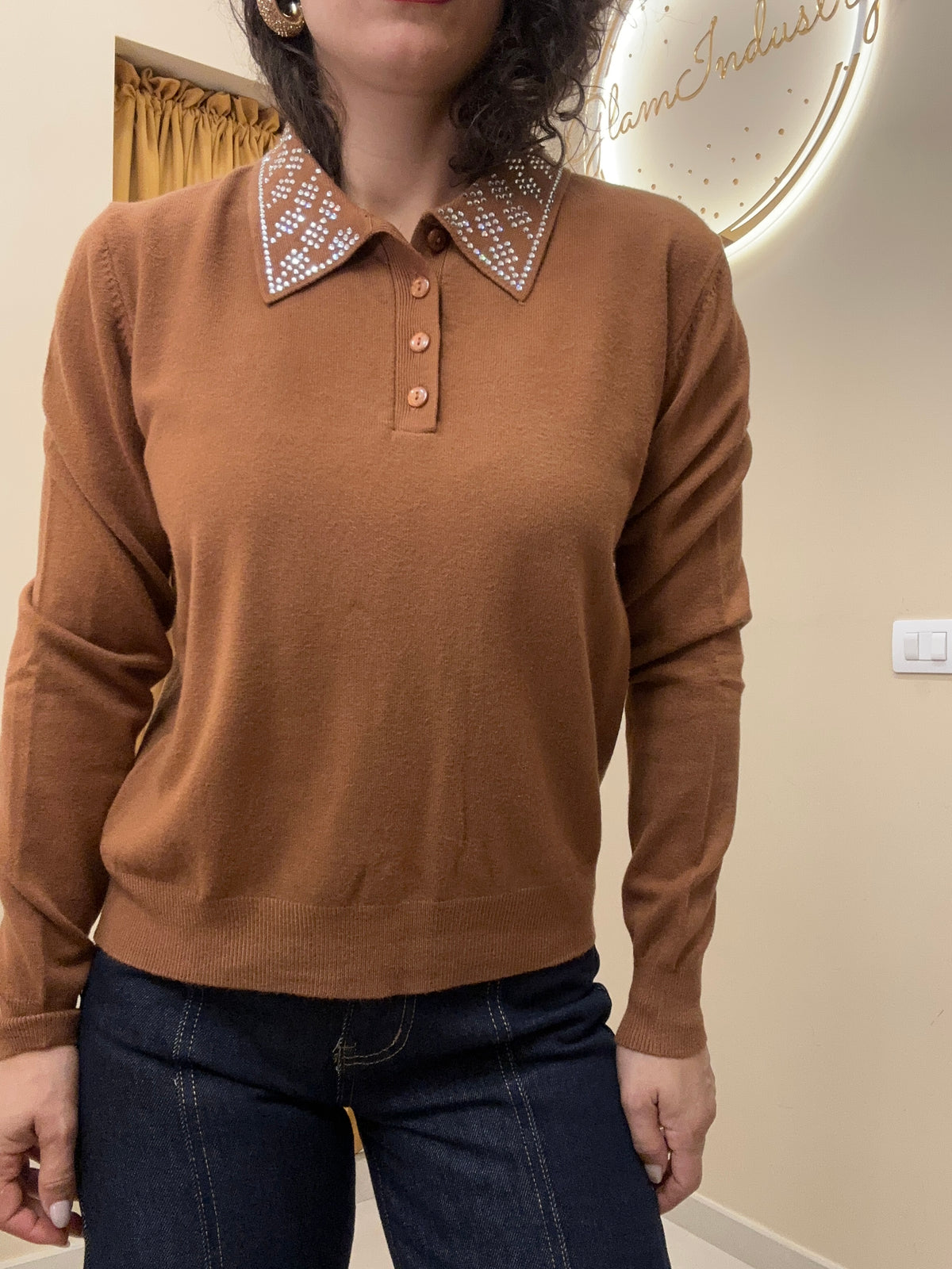 Polo colletto brillantini