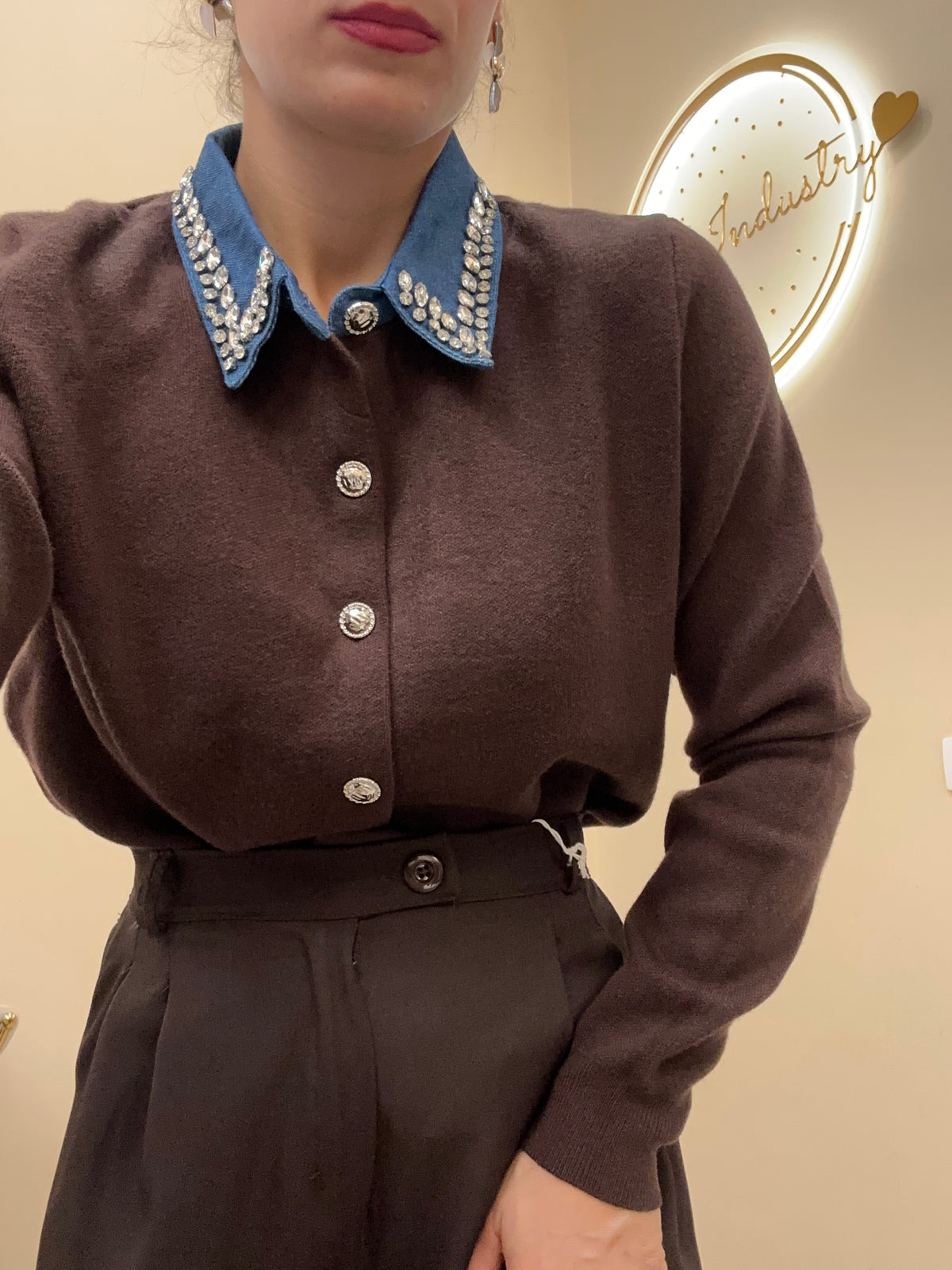Cardigan colletto denim