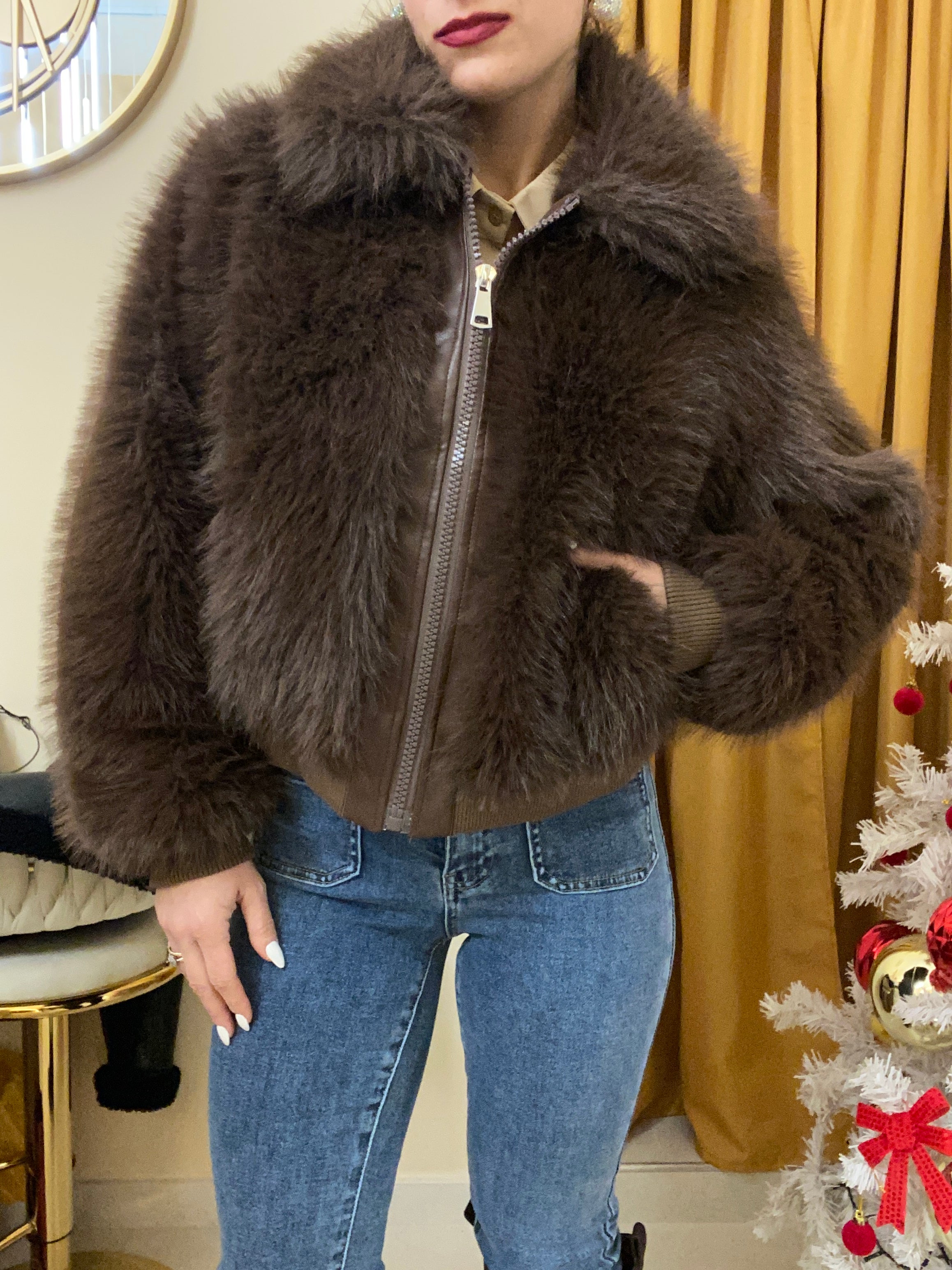 EcoPelliccia bomber con colletto