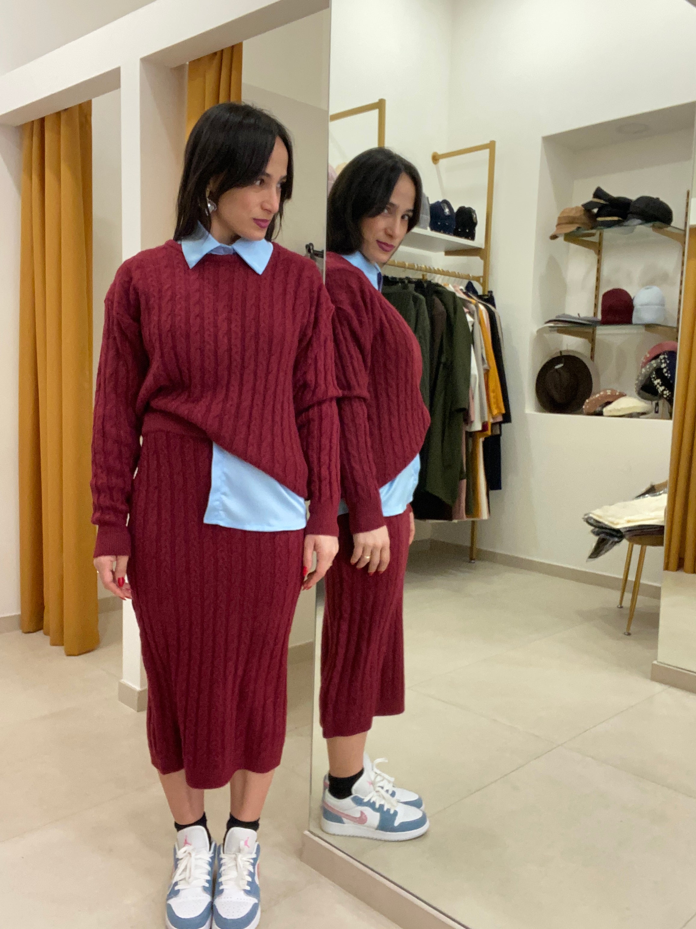 Coordinato in lana con trama trecce