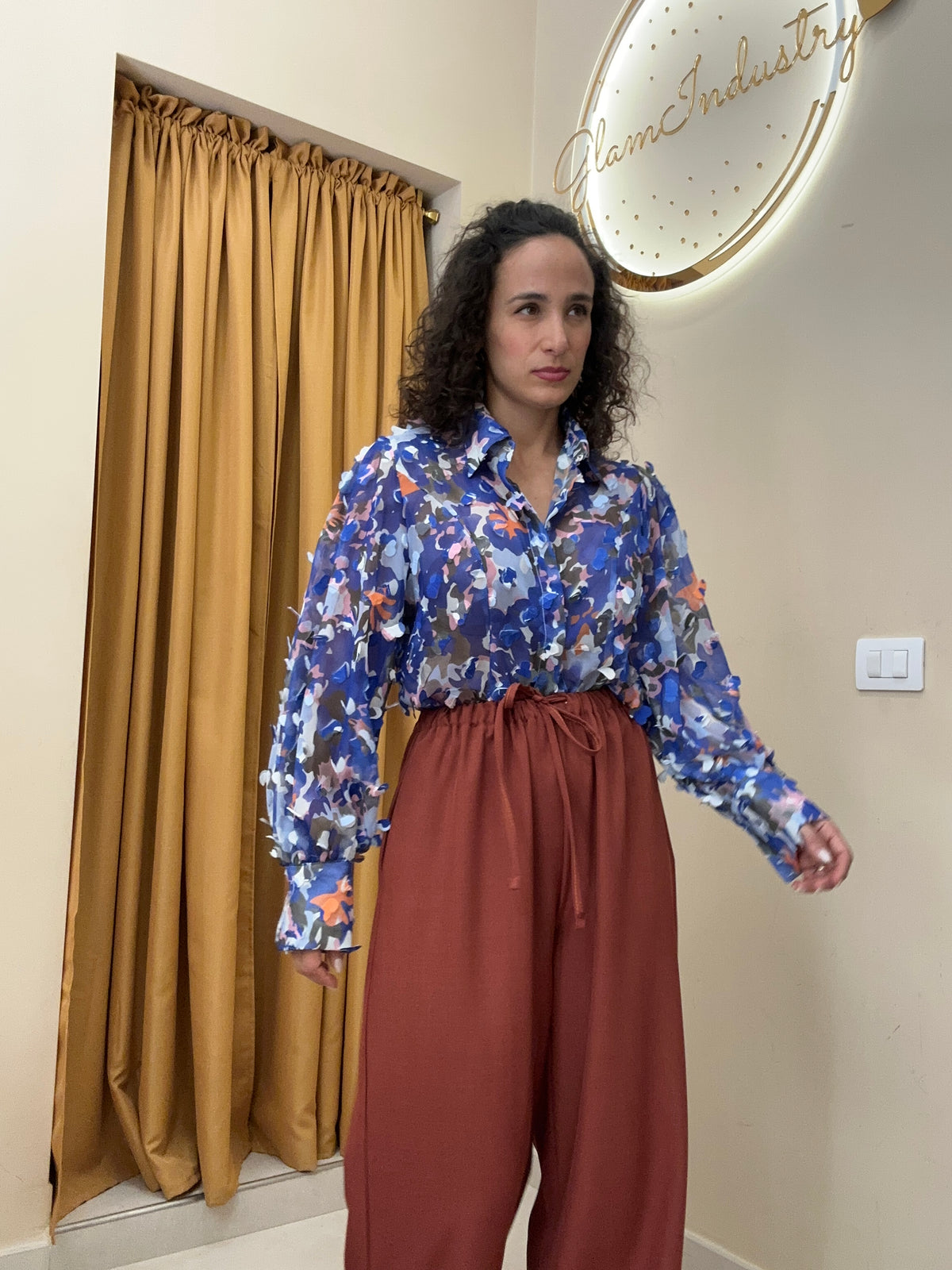 Camicia fiori 3D BLU