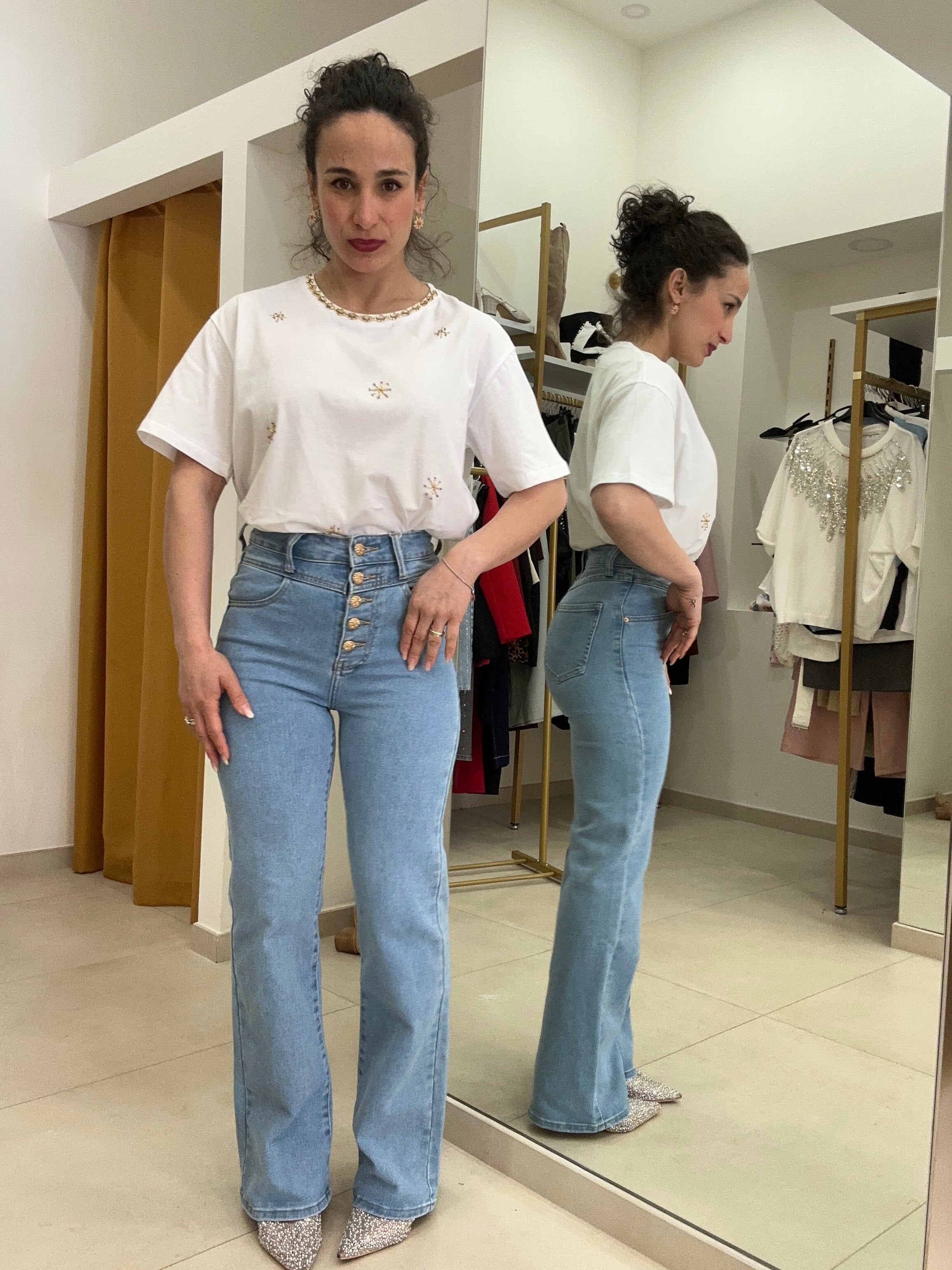 Jeans bottoni oro wideleg