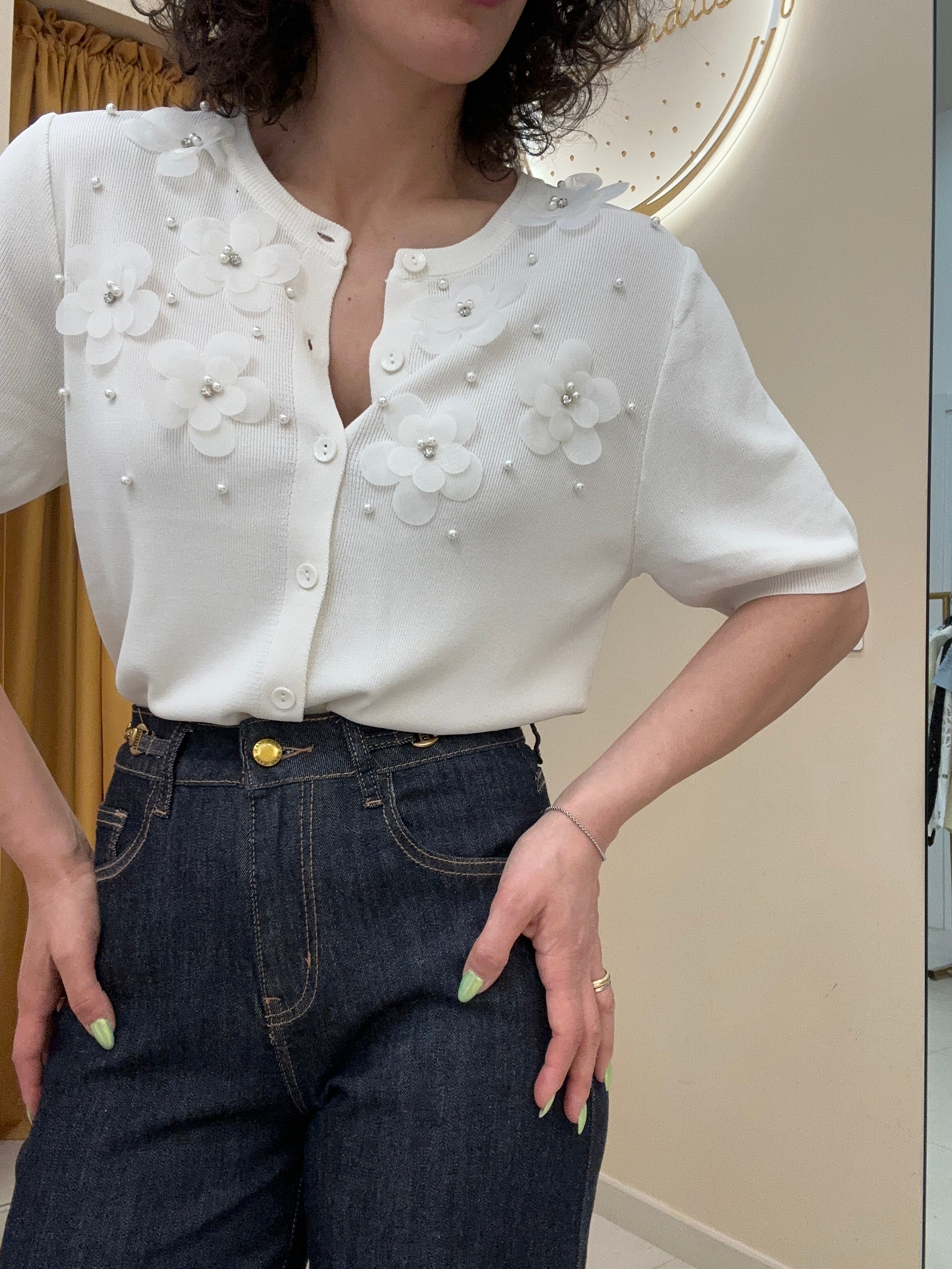 Cardigan fiorellini in filo
