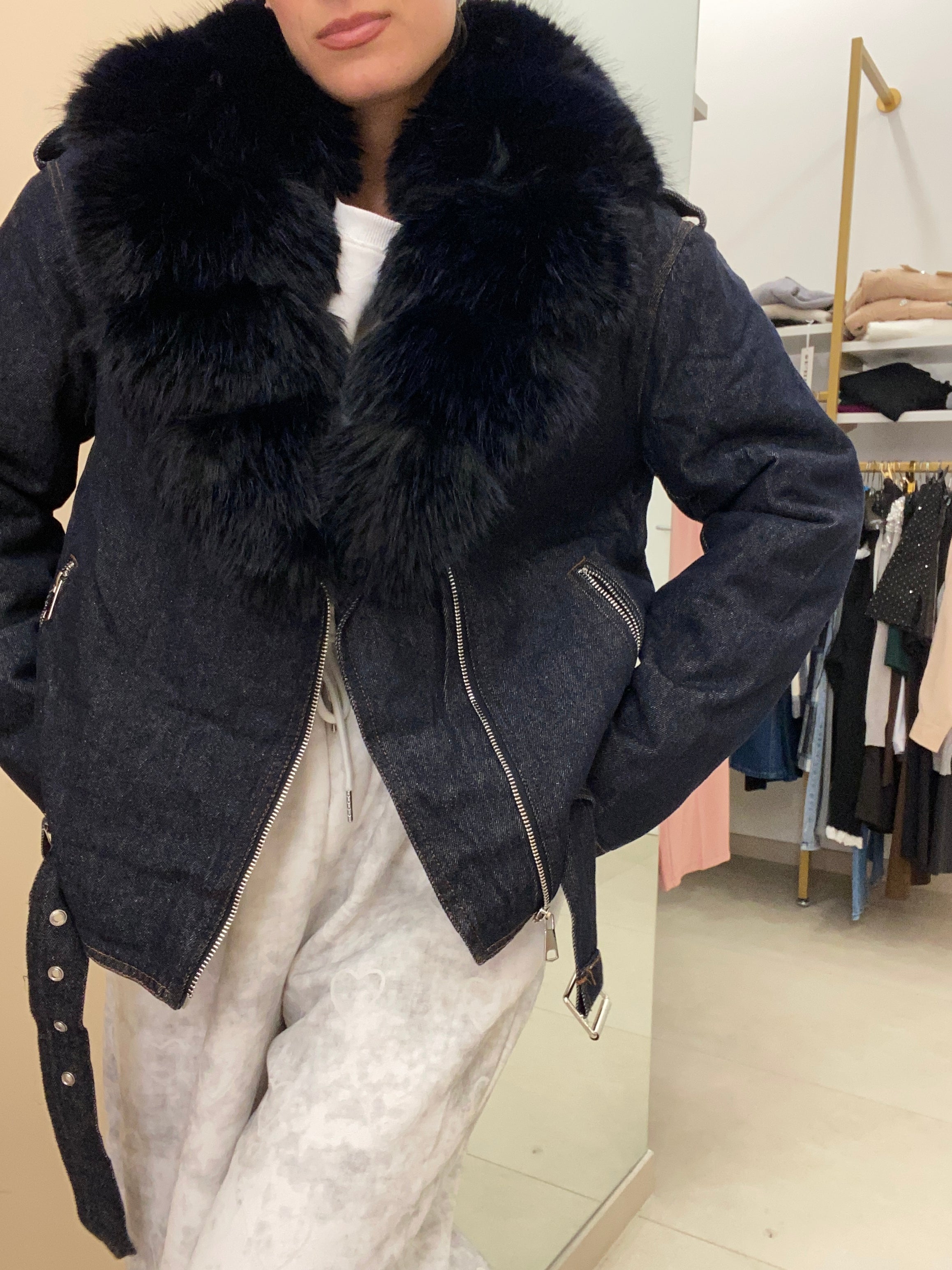 Giacca denim Ecopelliccia