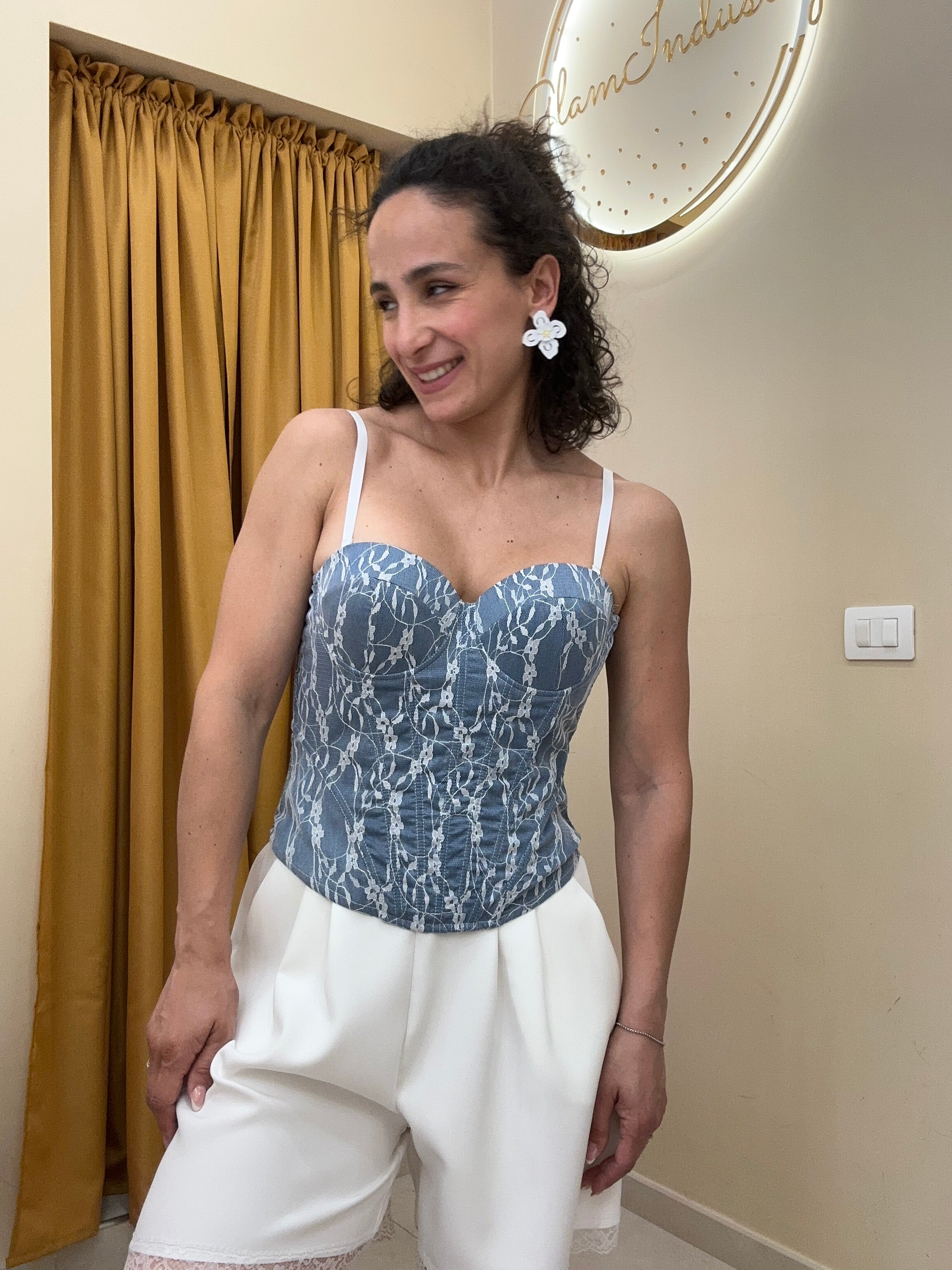 Bustino denim merletto BLU