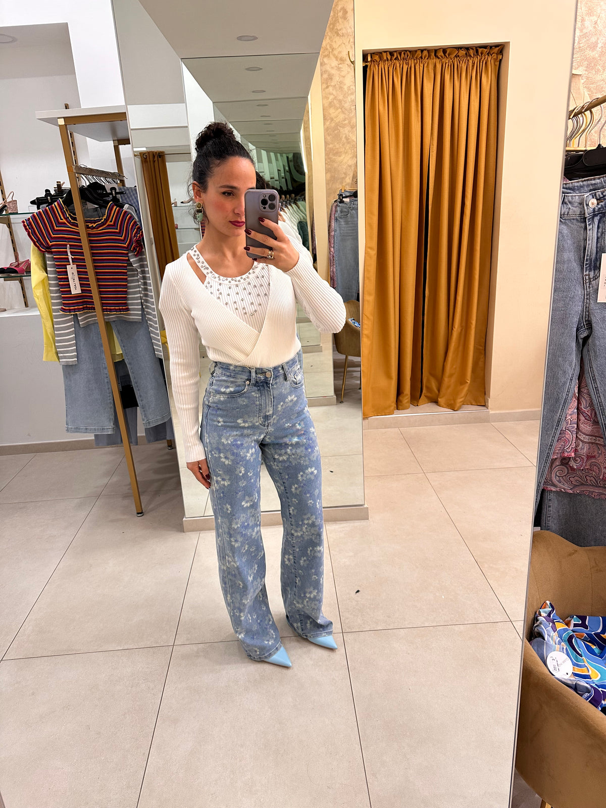 Jeans fiori stampato