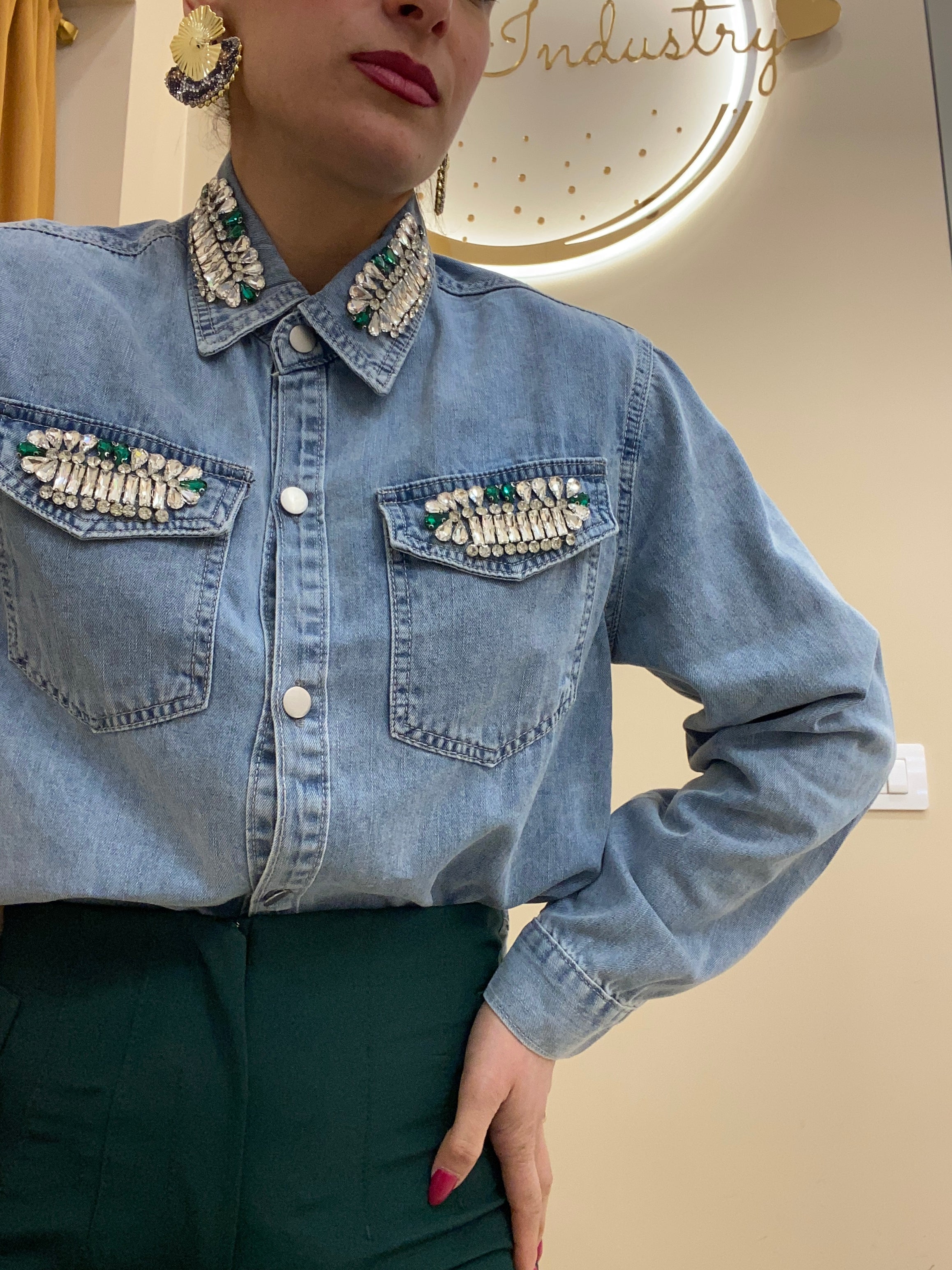 Camicia denim Swarovski Verdi