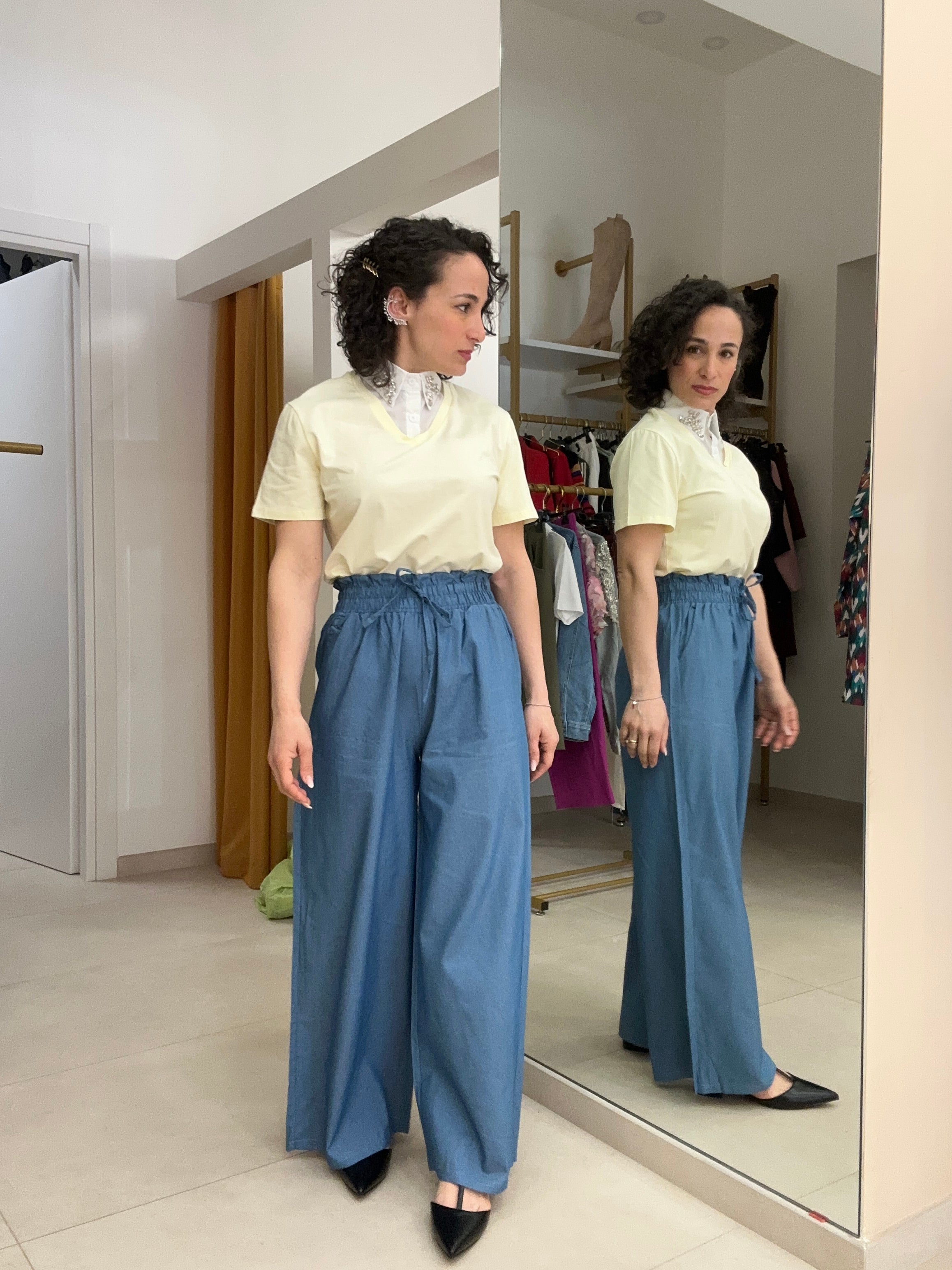 Pantalone effetto jeans chiaro