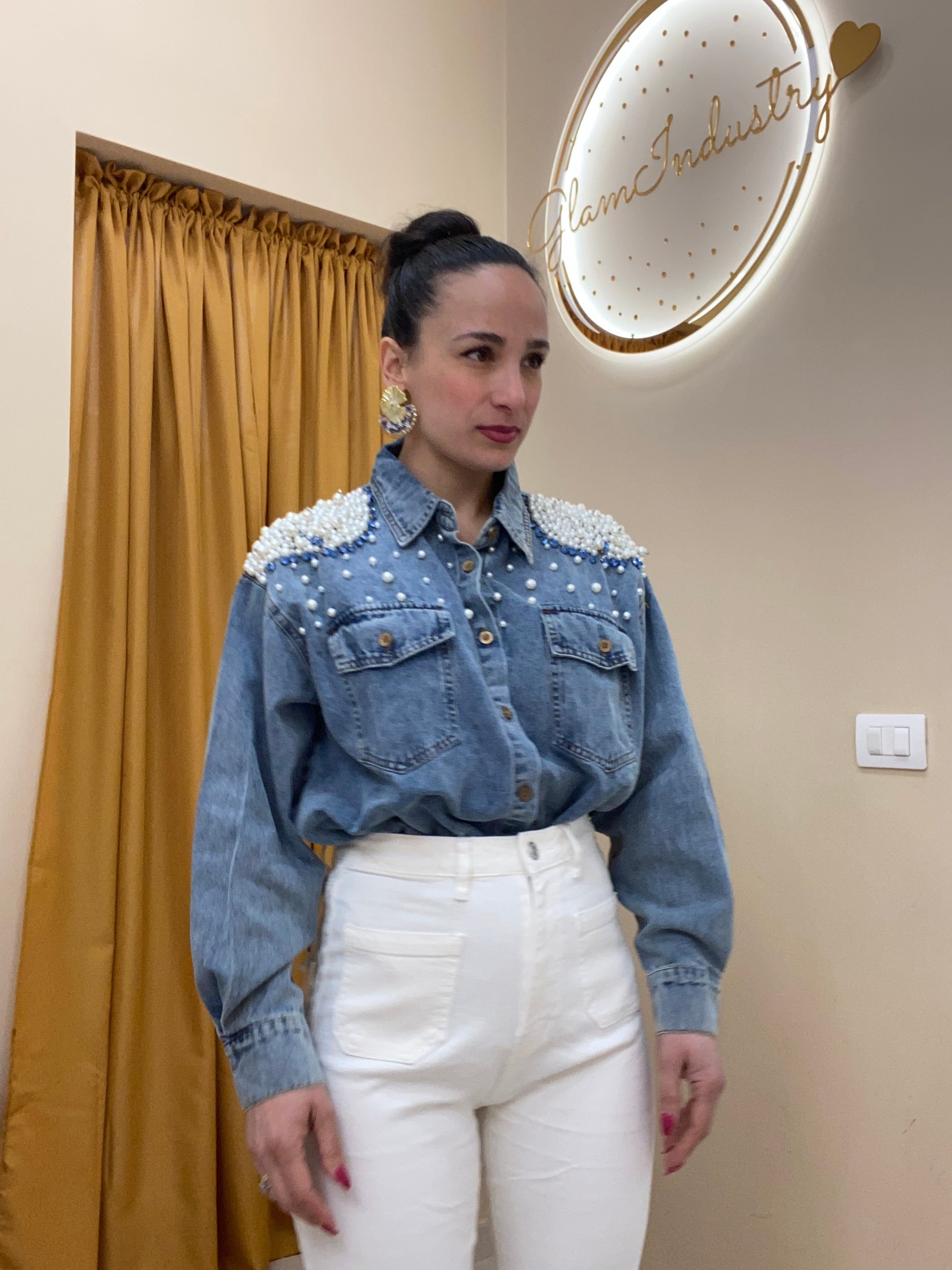 Camicia denim perle