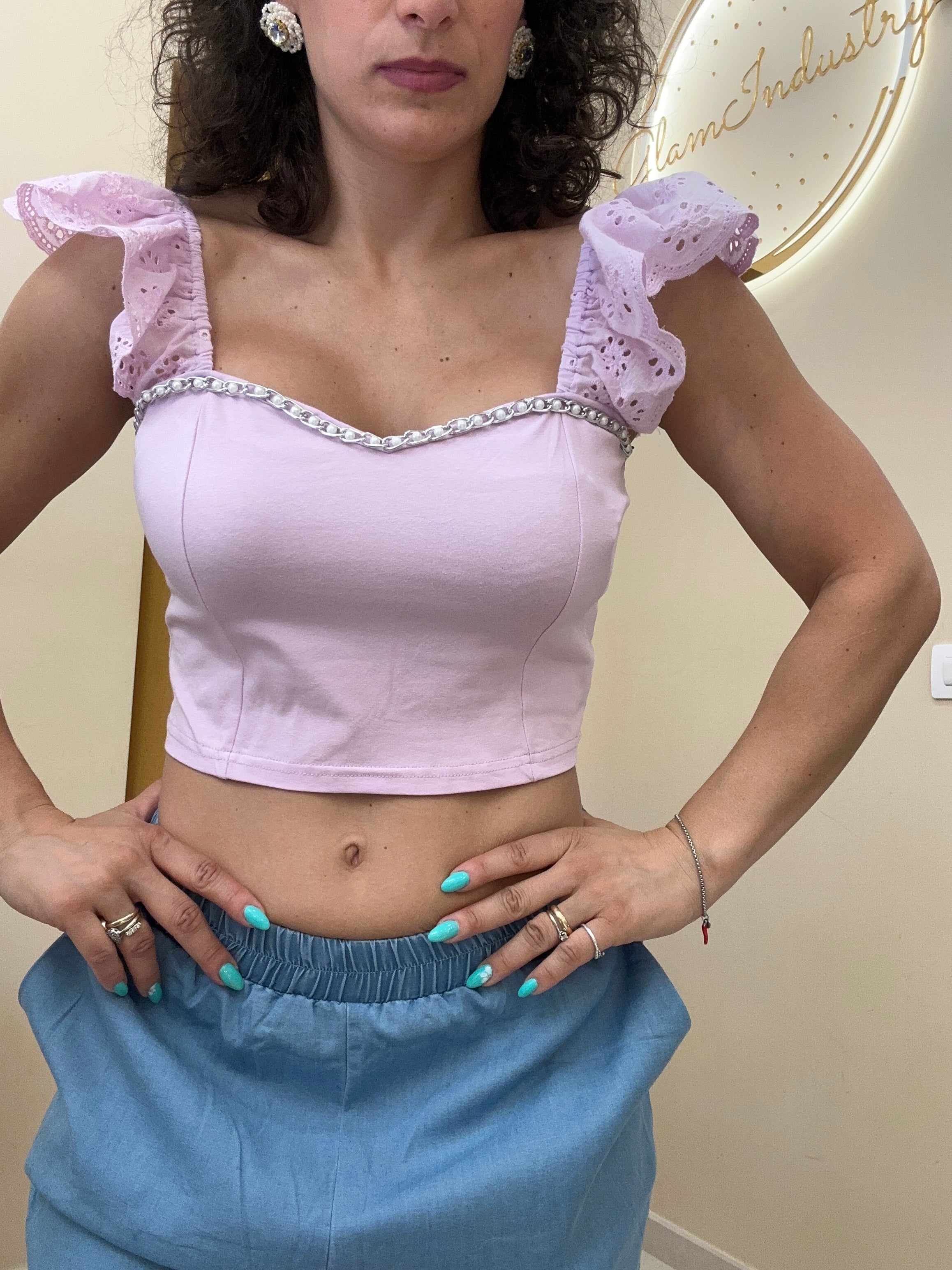 Top cuore manica merletto