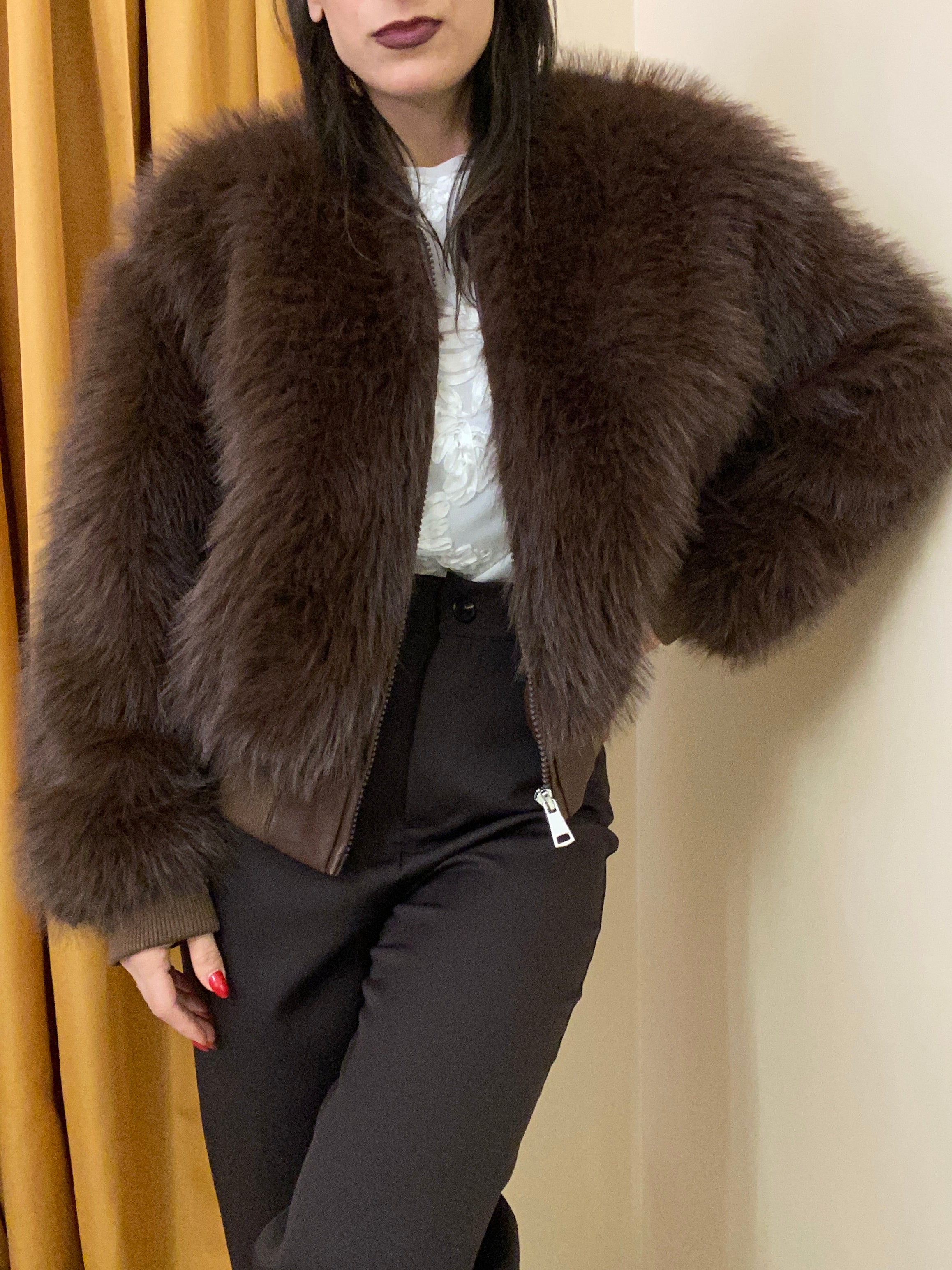 Eco pelliccia bomber marrone