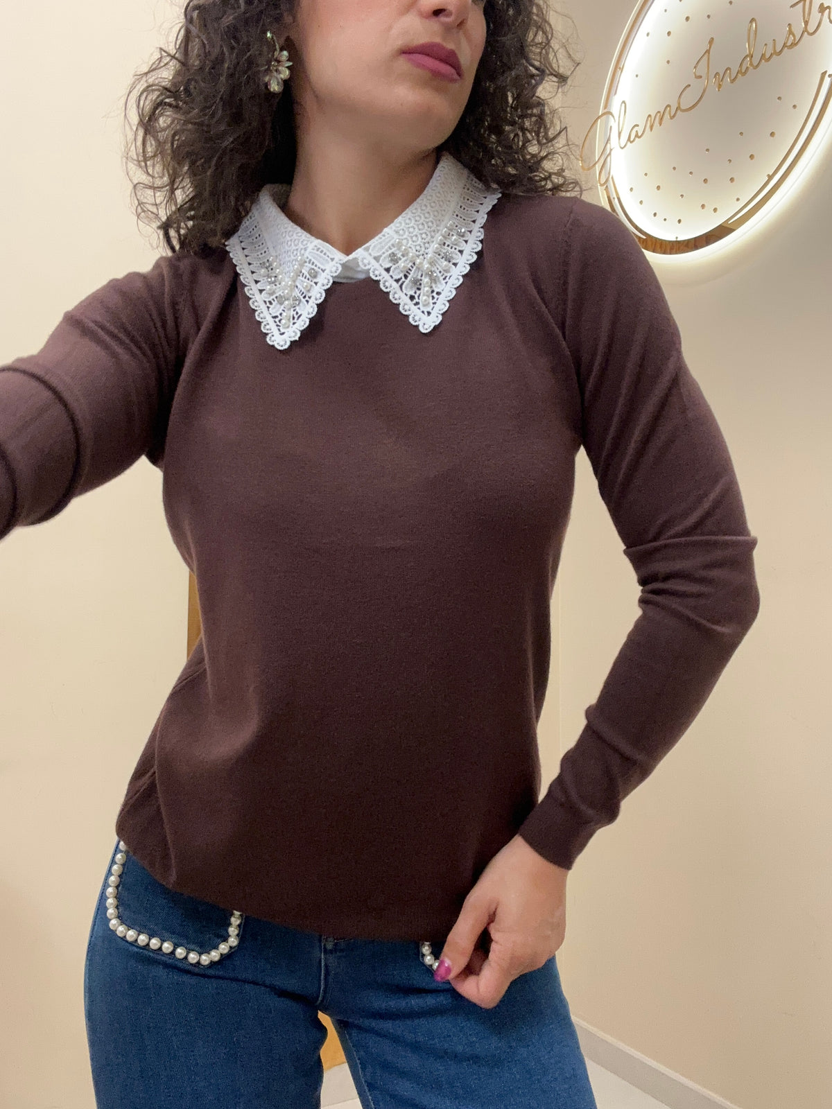 Pull 7237 colletto merletto