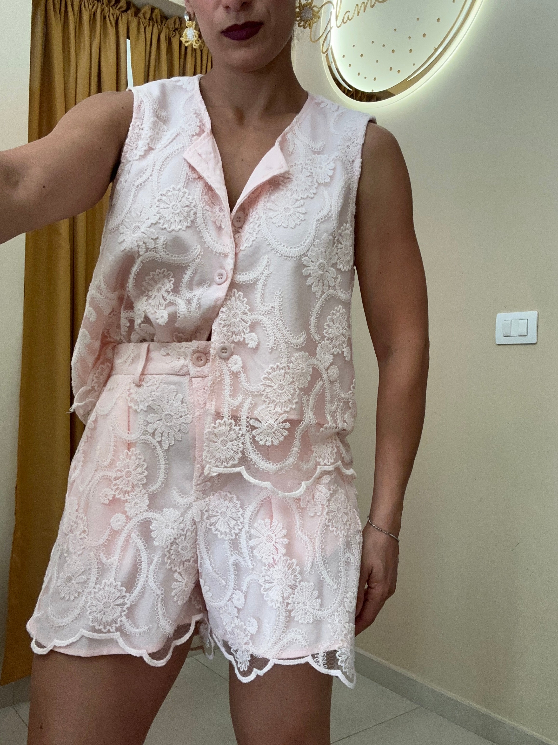 Tailleur velato ricamato ROSA