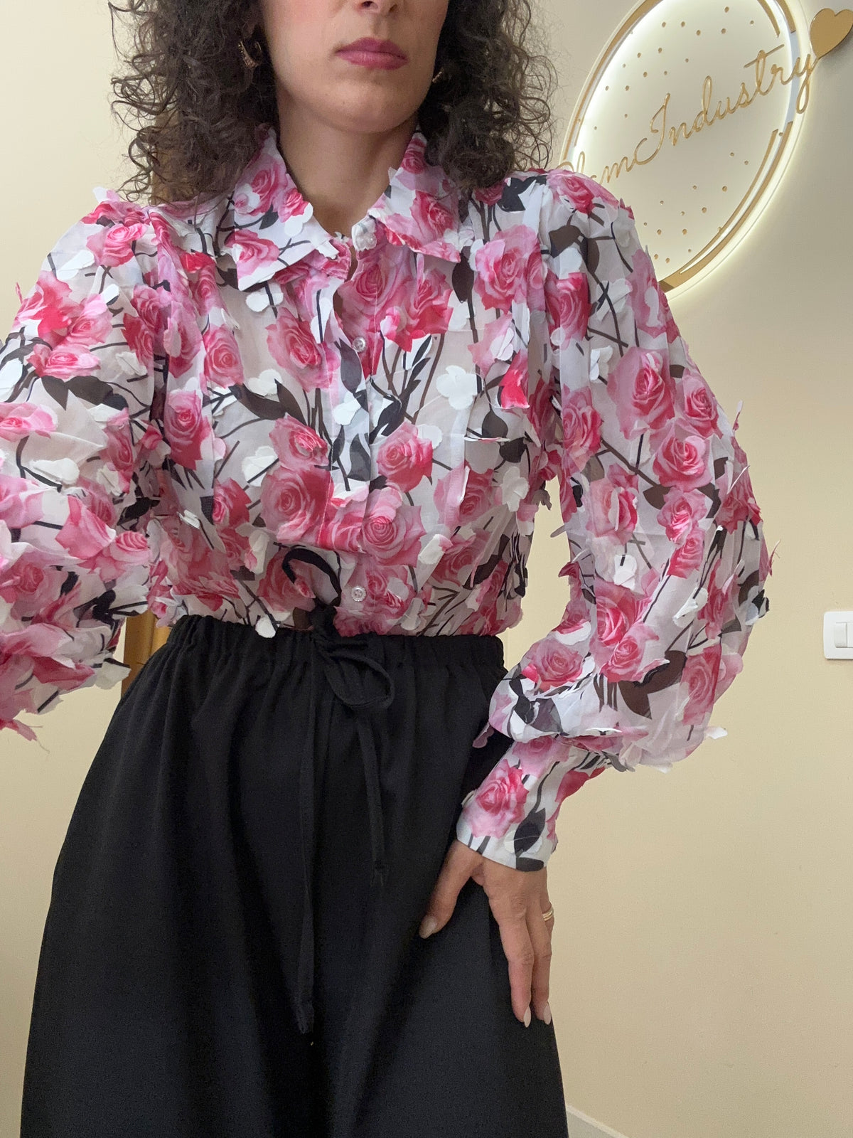 Camicia fiori 3D ROSA