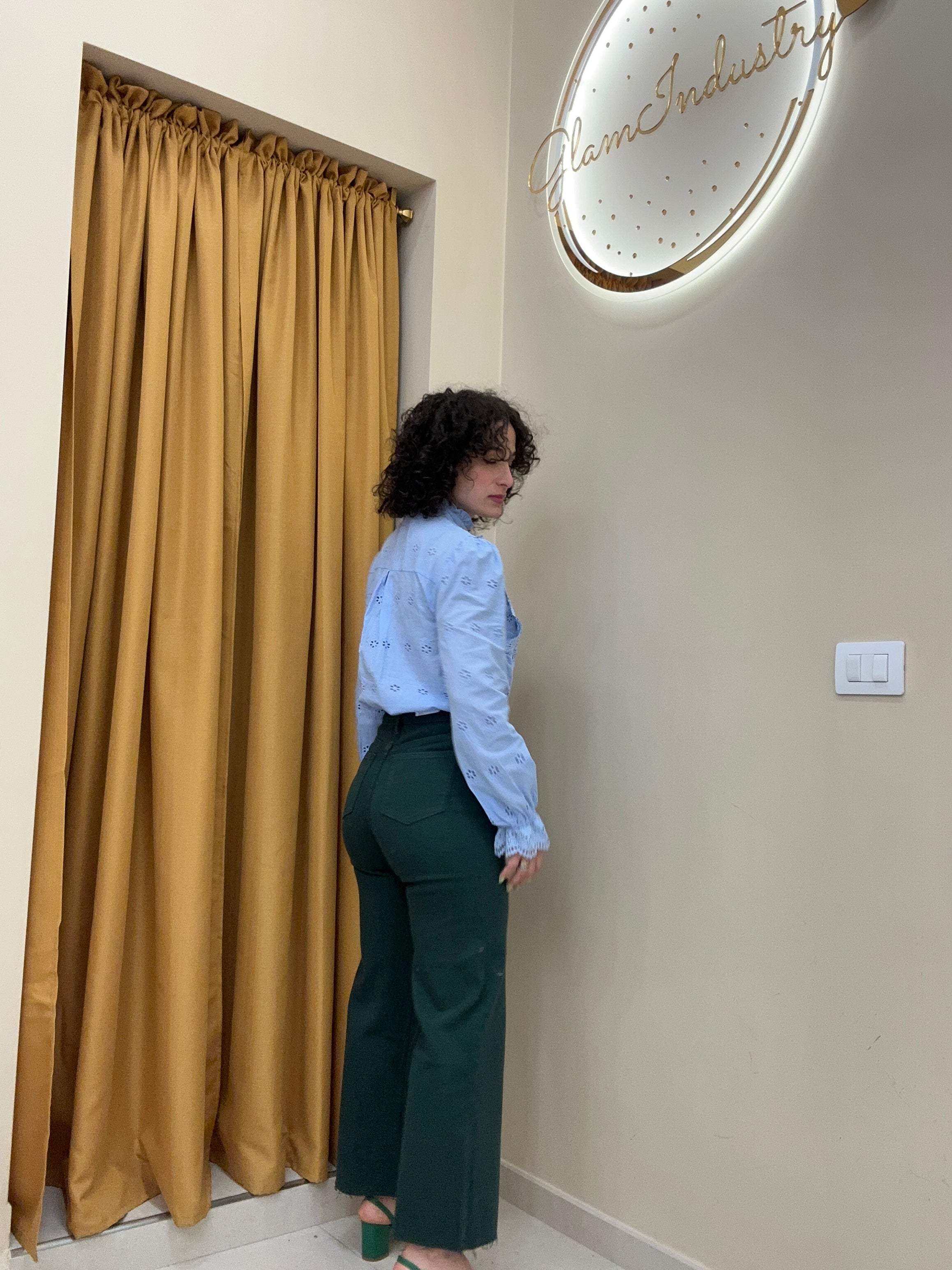 Denim green vita alta