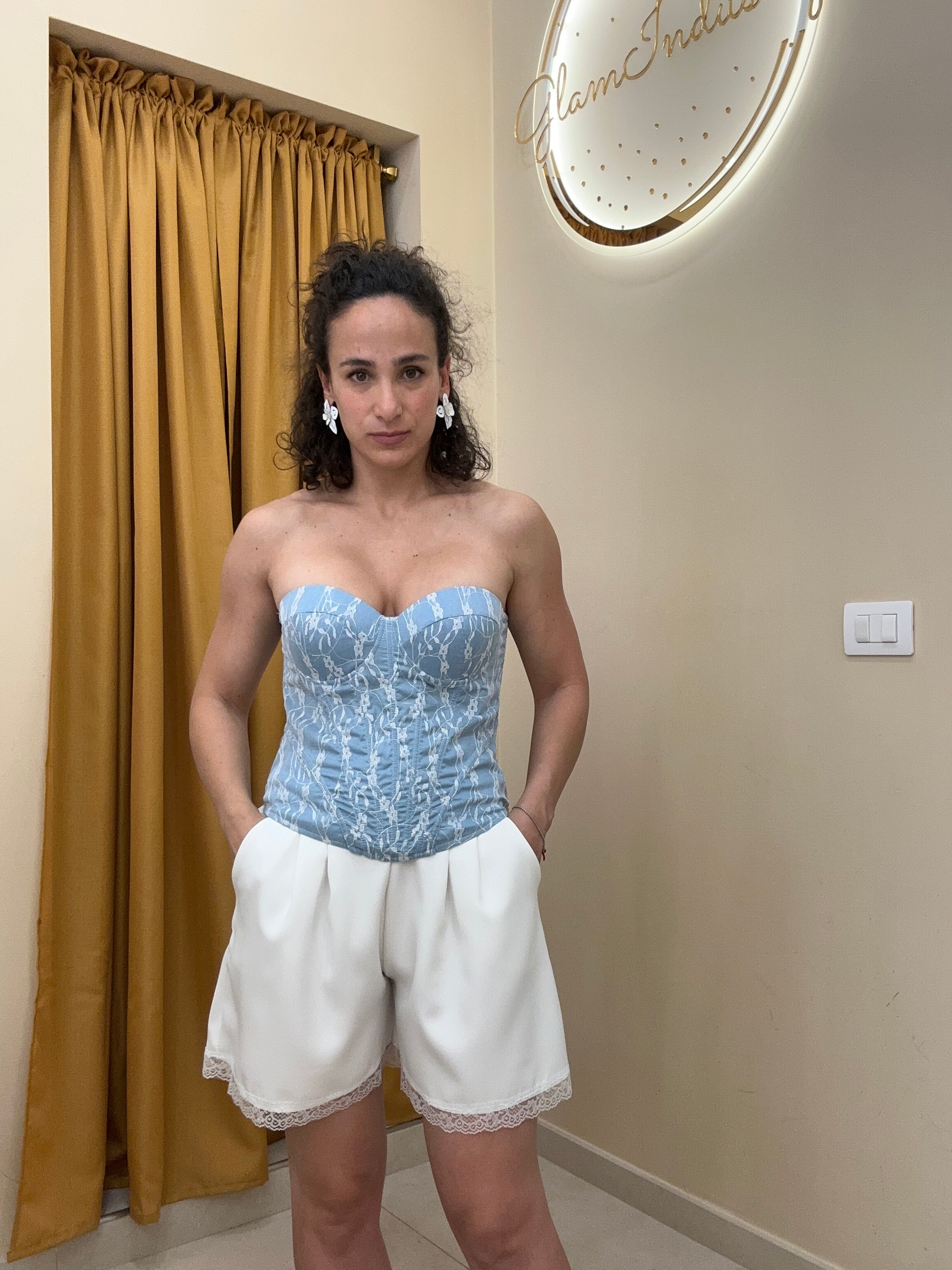 Bustino denim merletto celeste