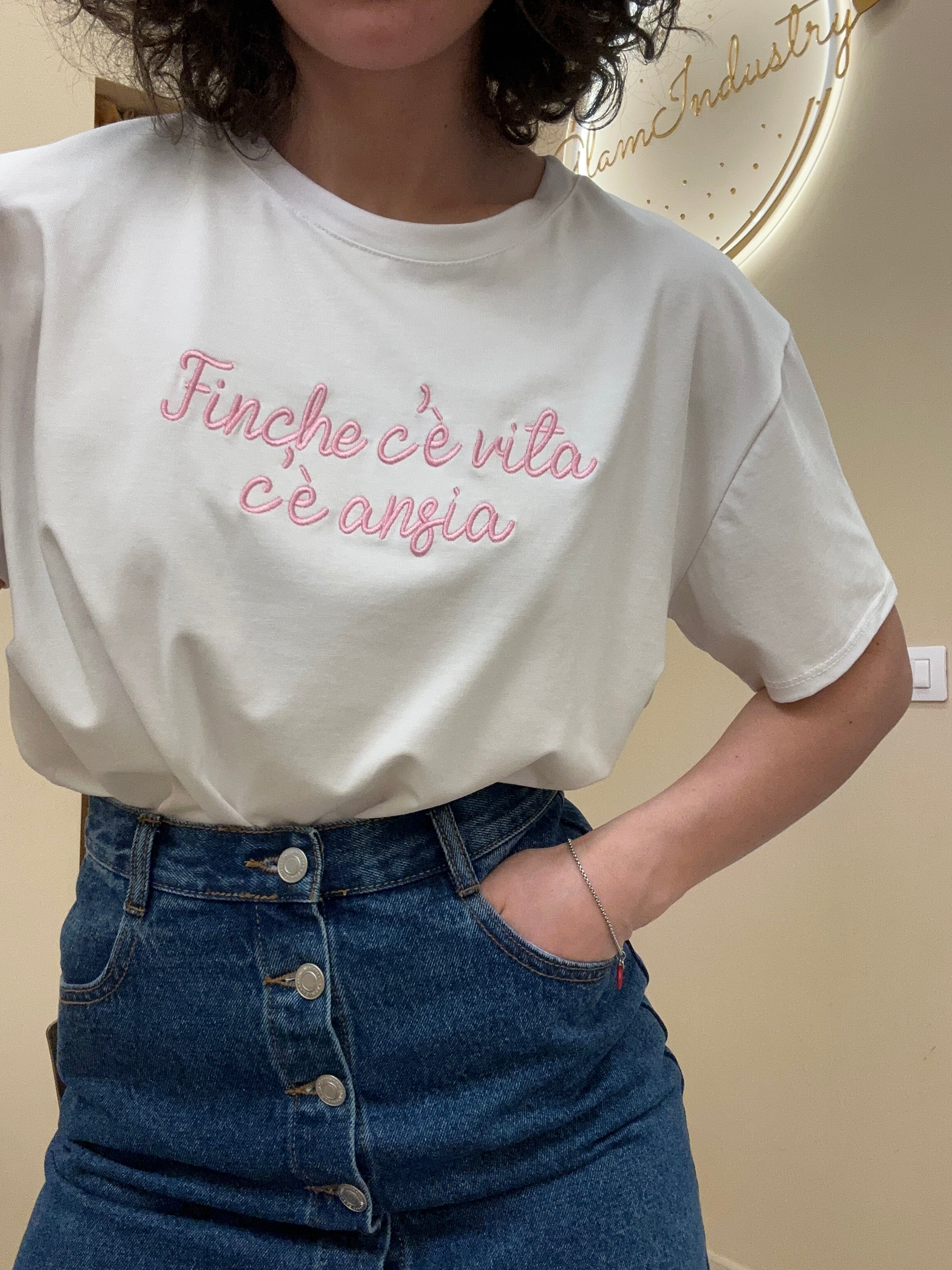 T-Shirt “ finché c’è vita c’è ansia” rosa