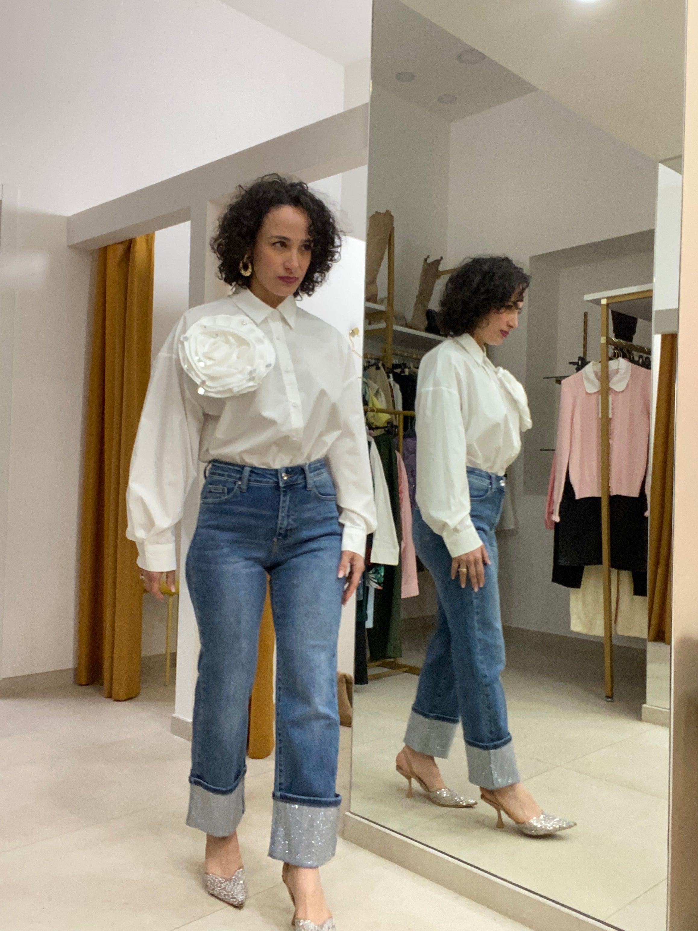 Jeans piegone brillantini